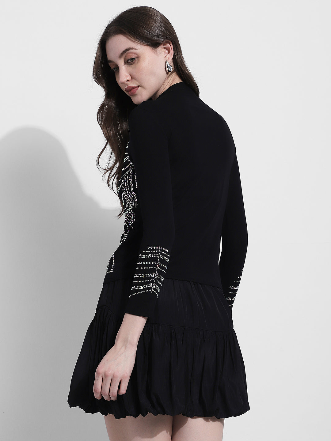 Women's Embellished Black Long Sleeve Top