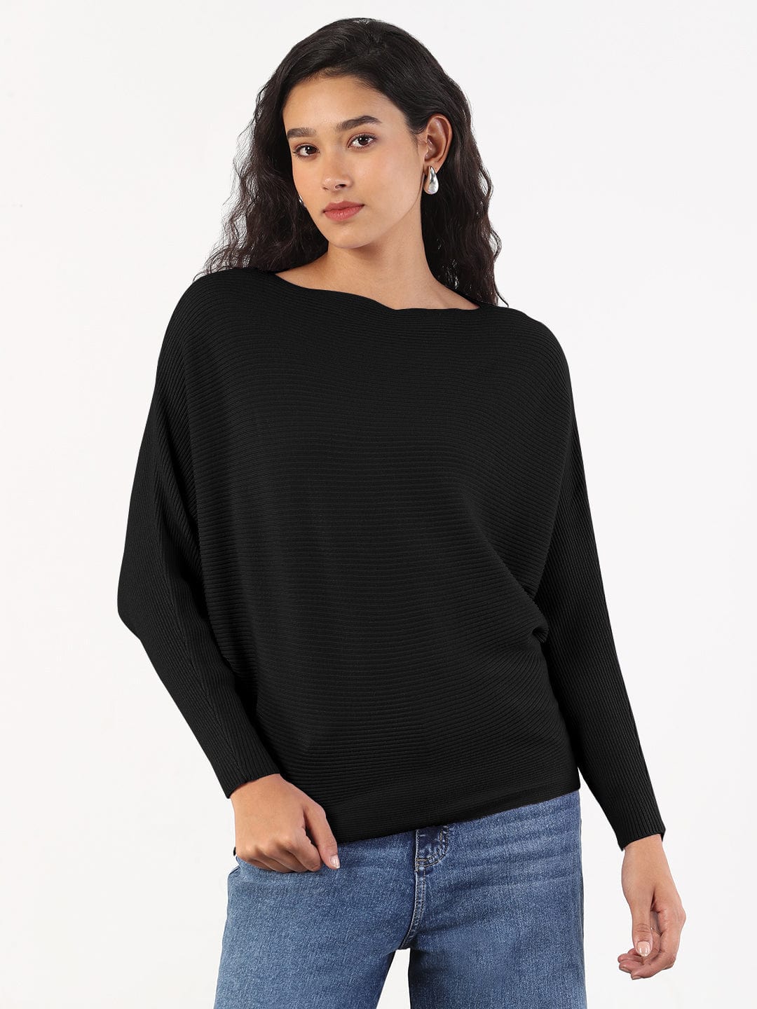 Women's Black Boat Neck Top