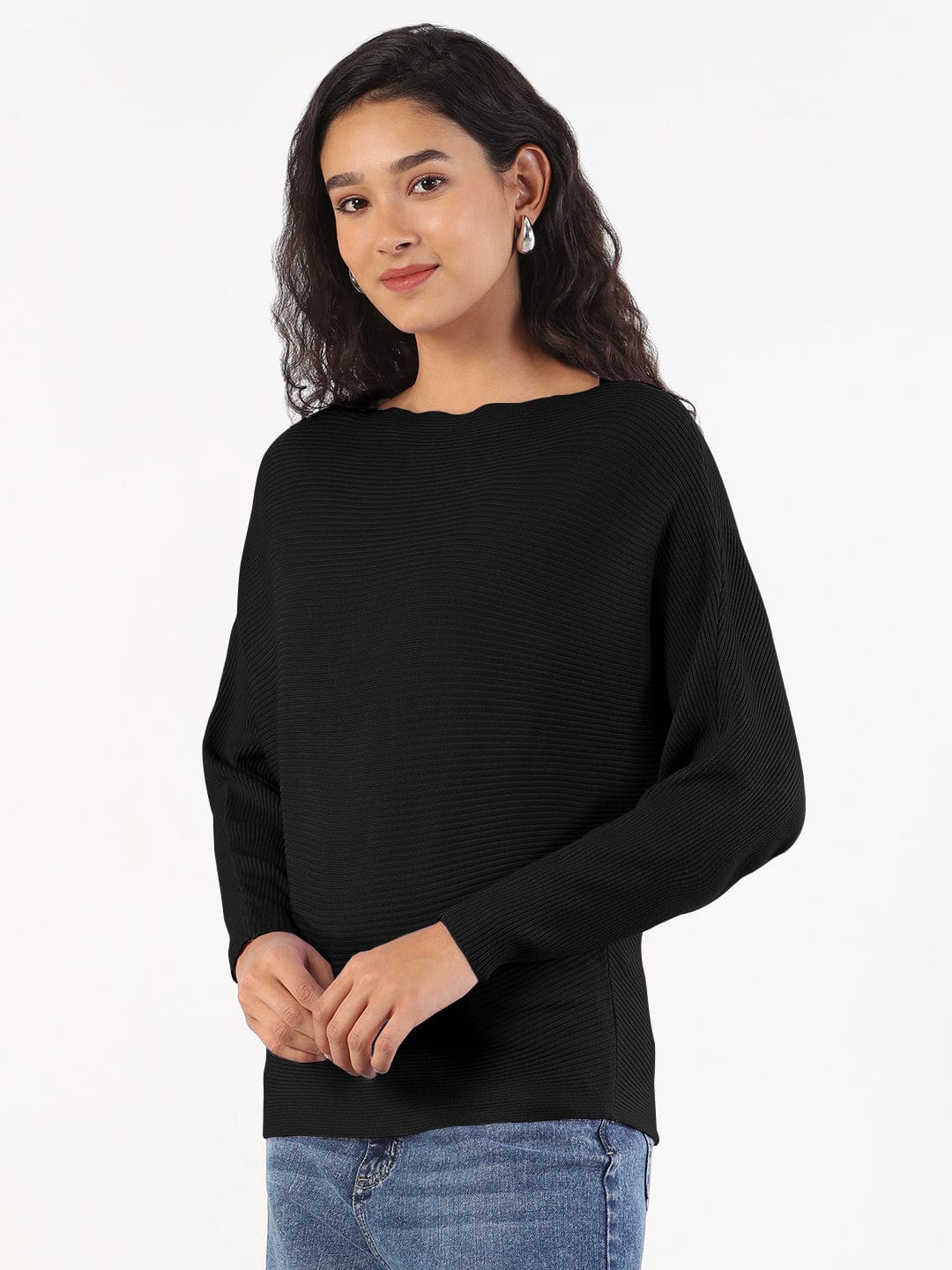Women's Black Boat Neck Top
