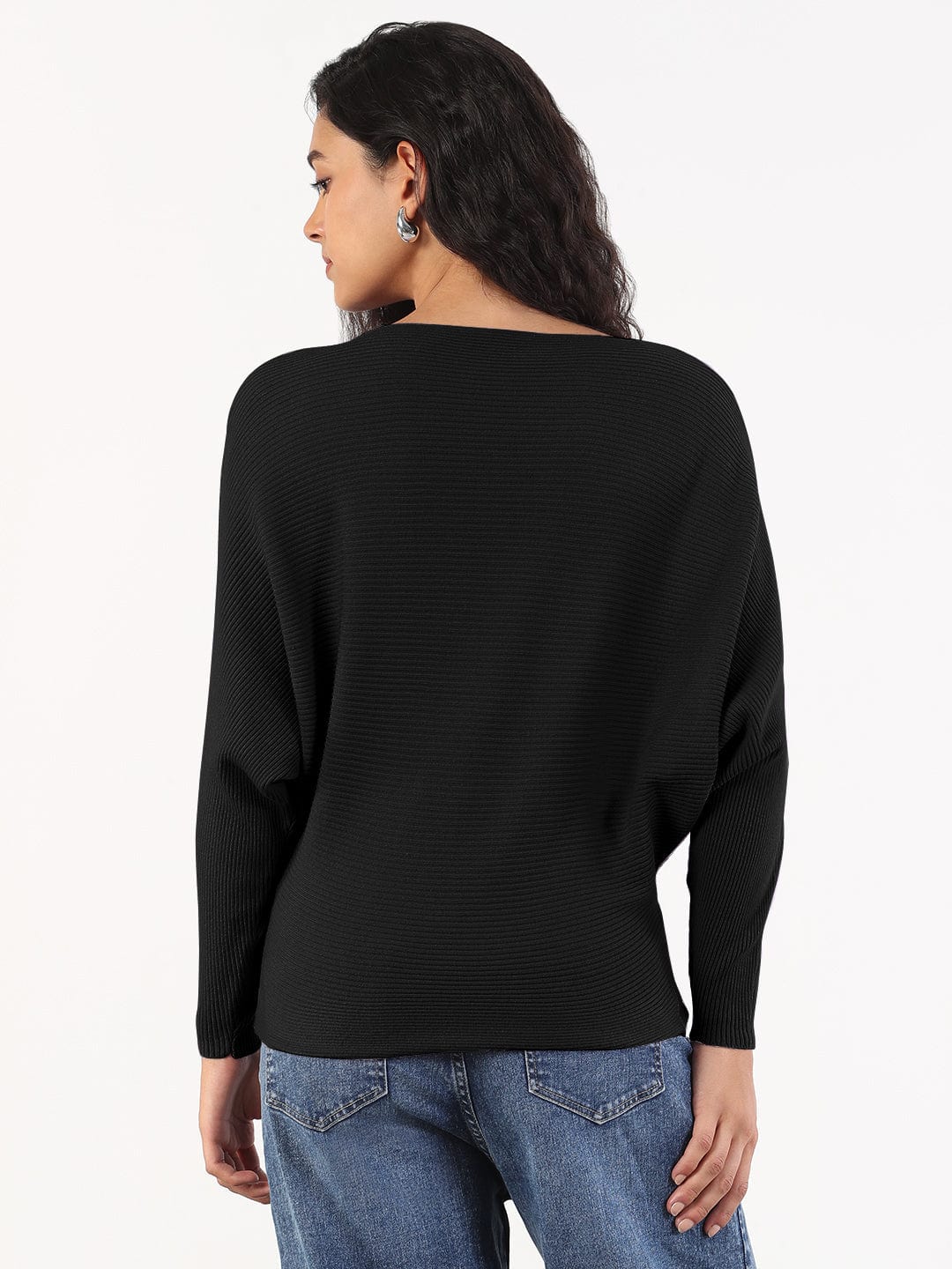 Women's Black Boat Neck Top