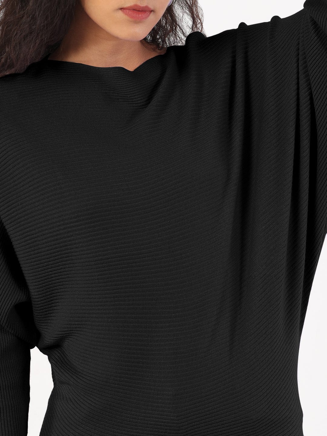 Women's Black Boat Neck Top