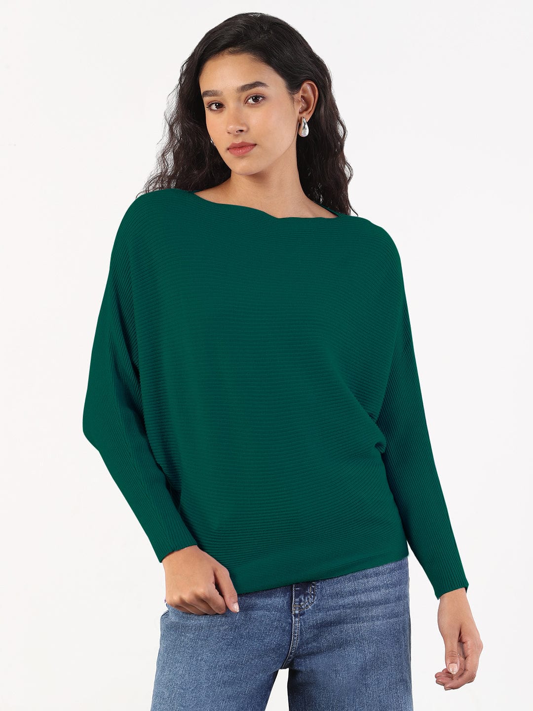 Women's Green Boat Neck Top