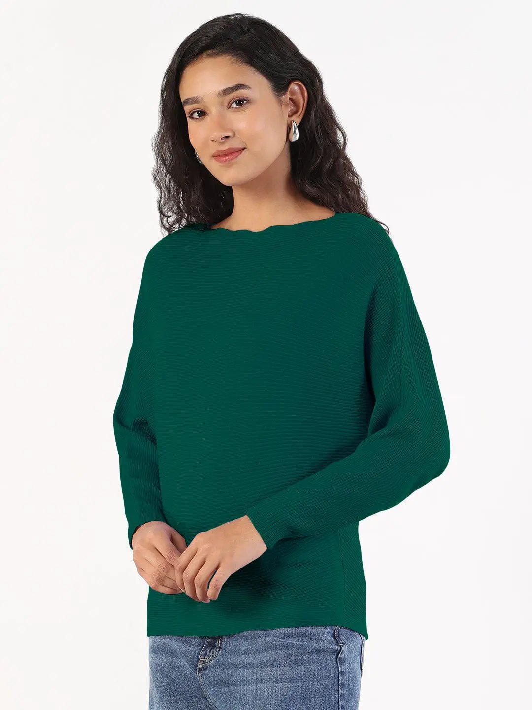 Women's Green Boat Neck Top - from SHOWOFFFF
