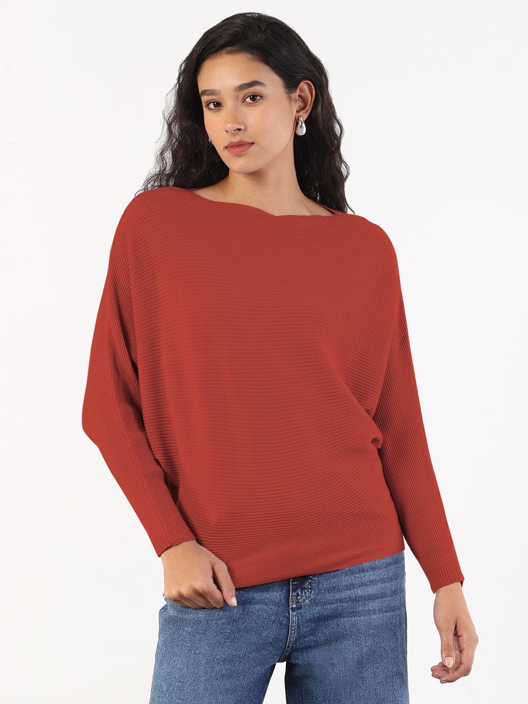 Women's Orange Boat Neck Top