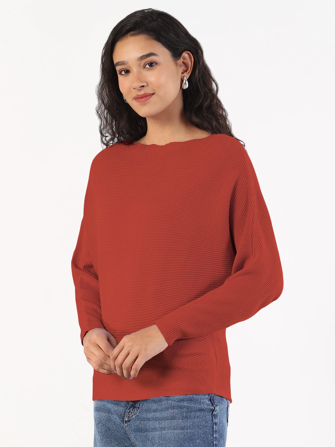 Women's Orange Boat Neck Top