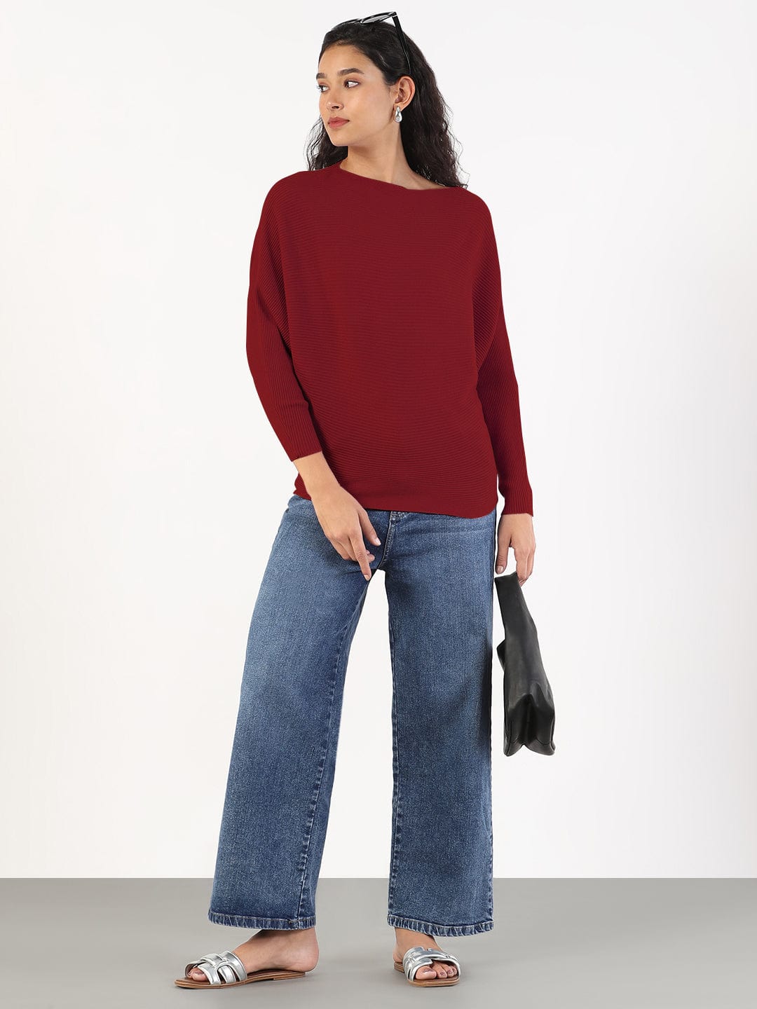 Women's Red Boat Neck Top