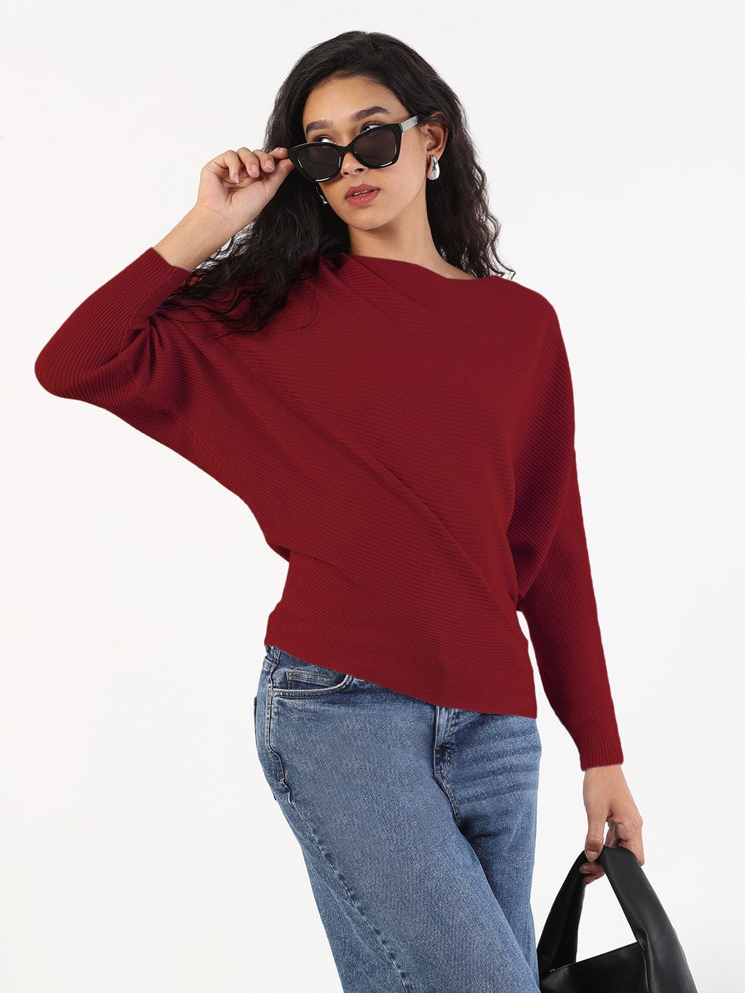 Women's Red Boat Neck Top