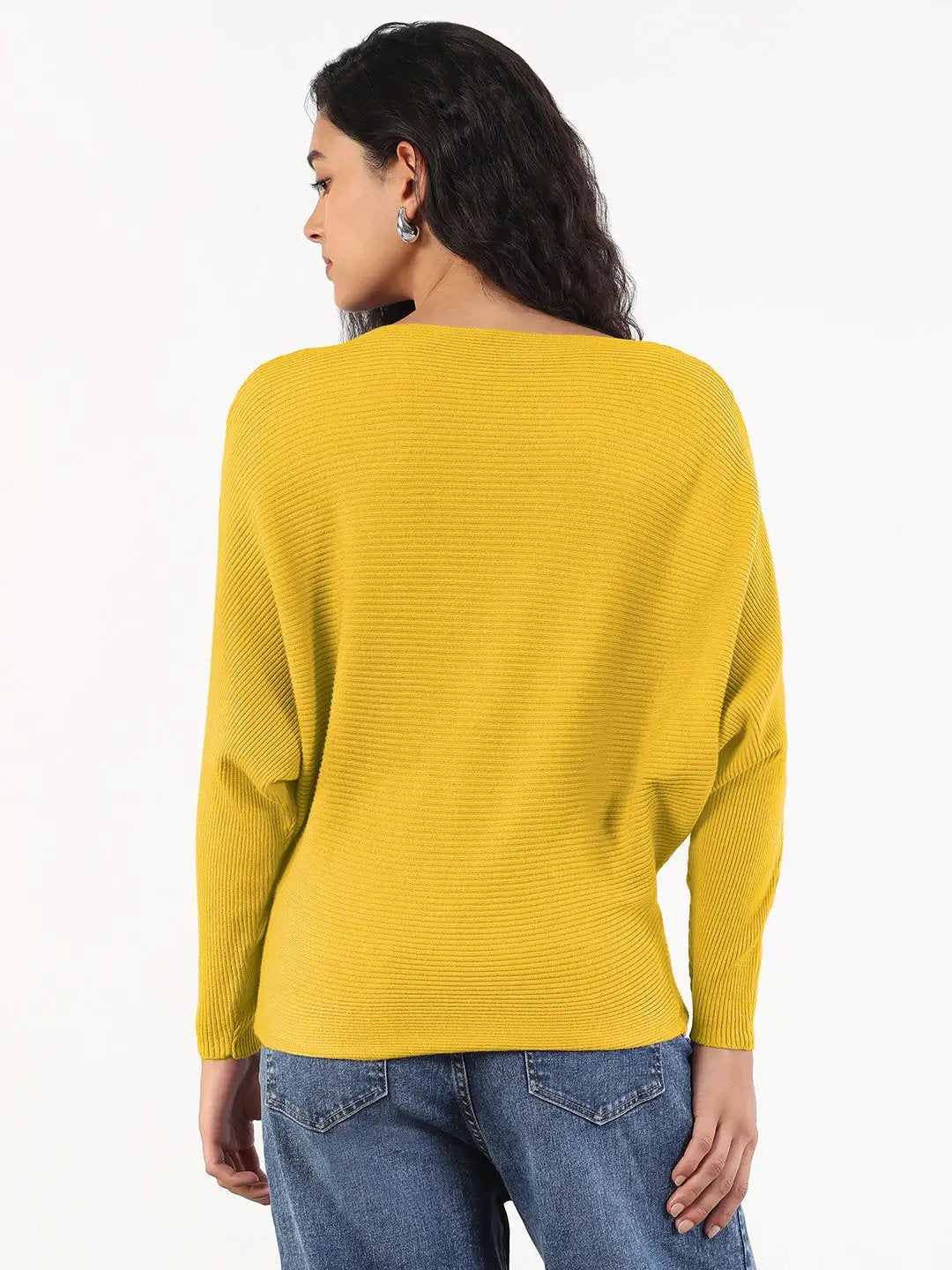 Women's Ribbed Yellow Batwing-Sleeve Pullover Top - from SHOWOFFFF