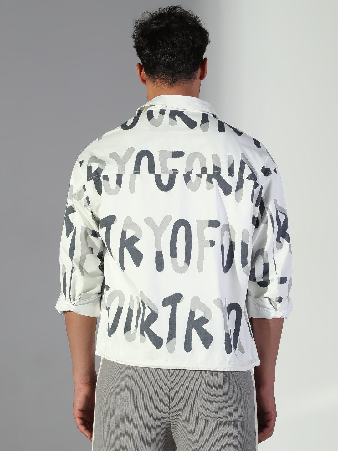 Men Typography White Oversized Shacket