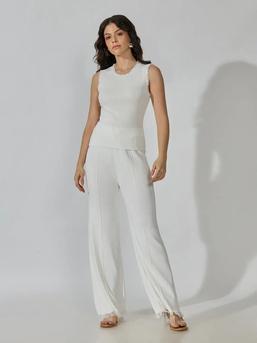 Women's White Frayed Top with Pants Co-Ords Set - from SHOWOFFFF