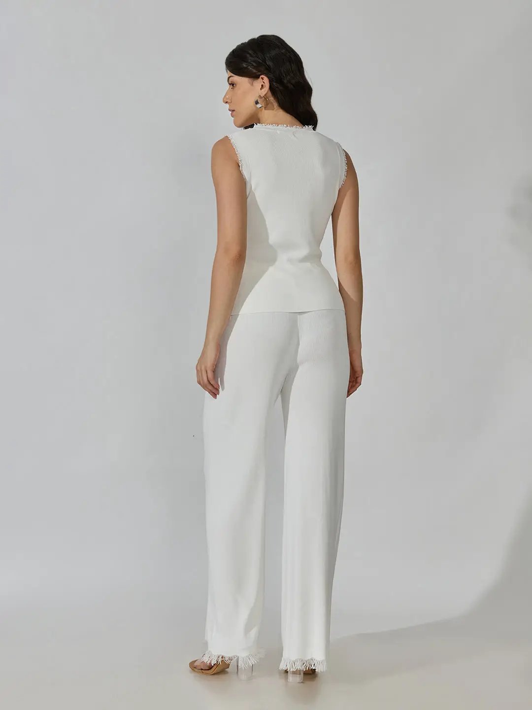 Women's White Frayed Top with Pants Co-Ords Set - from SHOWOFFFF
