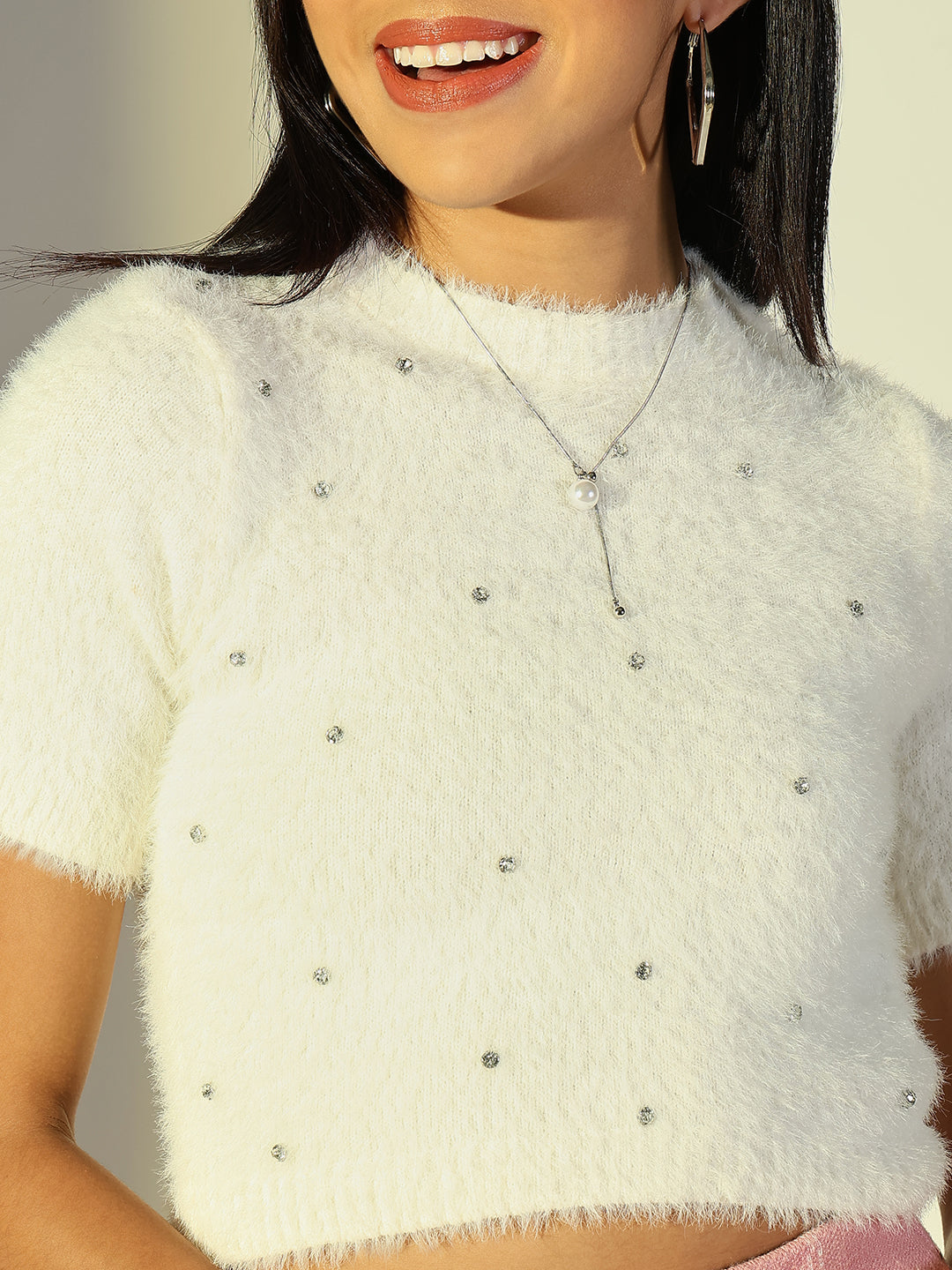 Women White Solid Crop Top