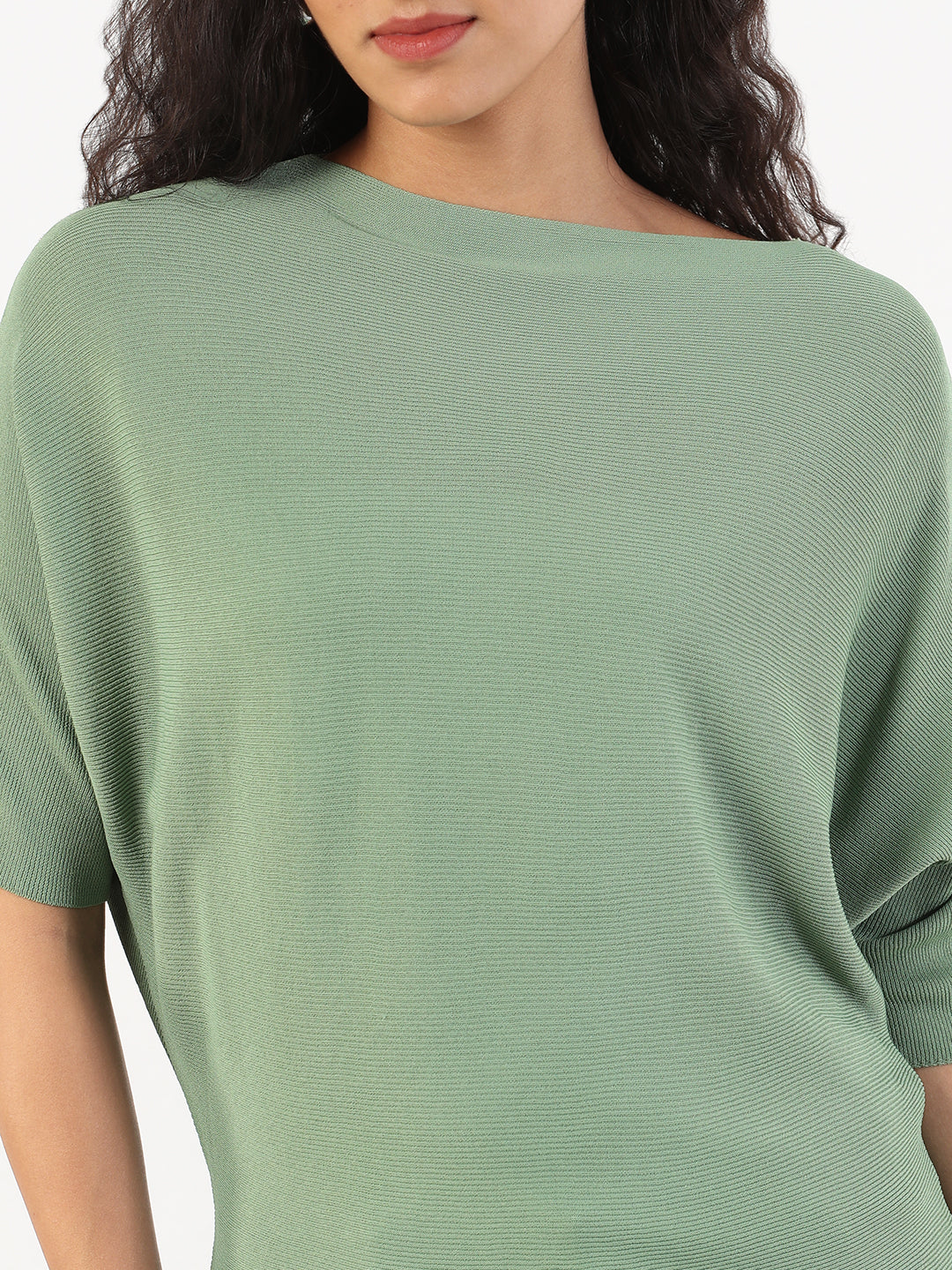 Women Casual Solid Boat Neck Green Top