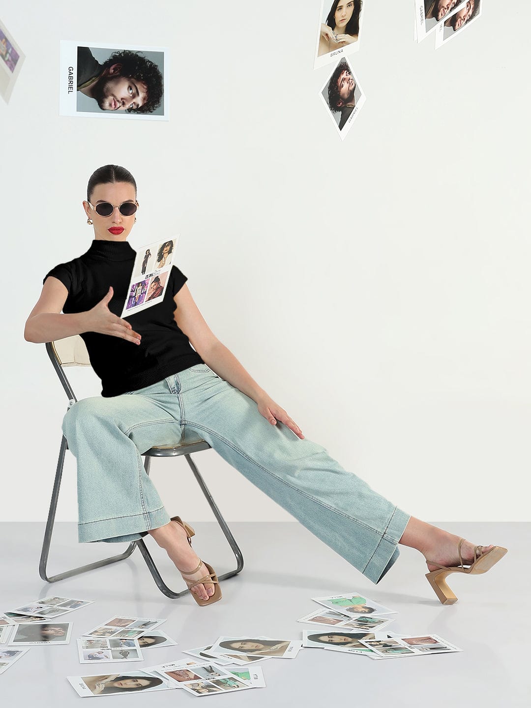 Women's Ribbed Black High Neck Fitted Top