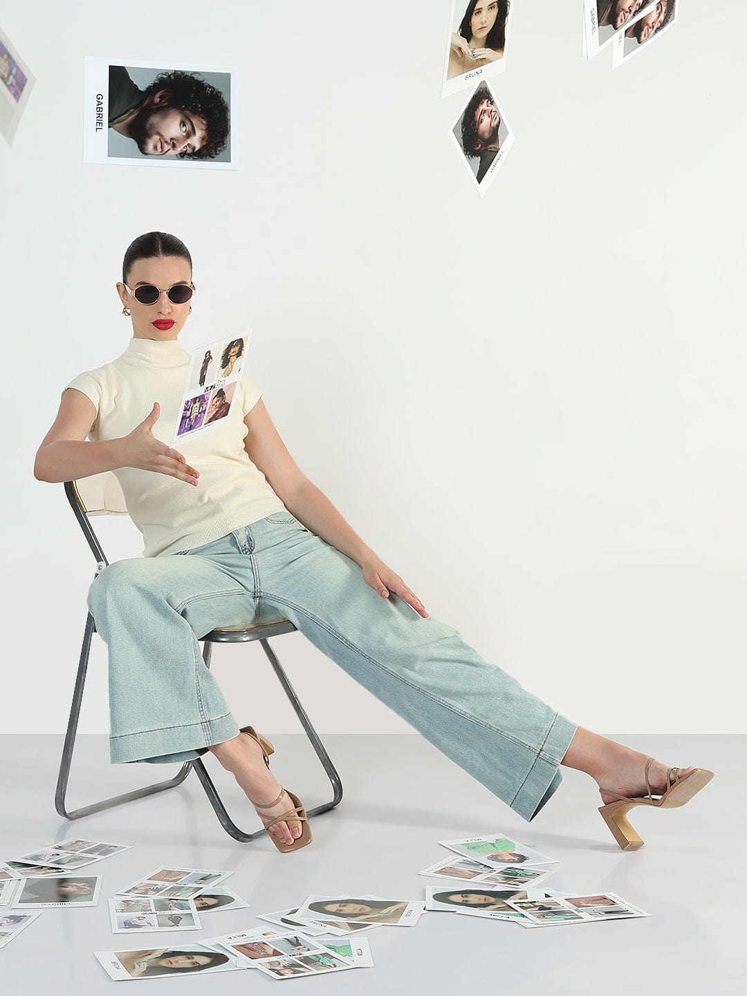 Women's Ribbed Cream High Neck Fitted Top