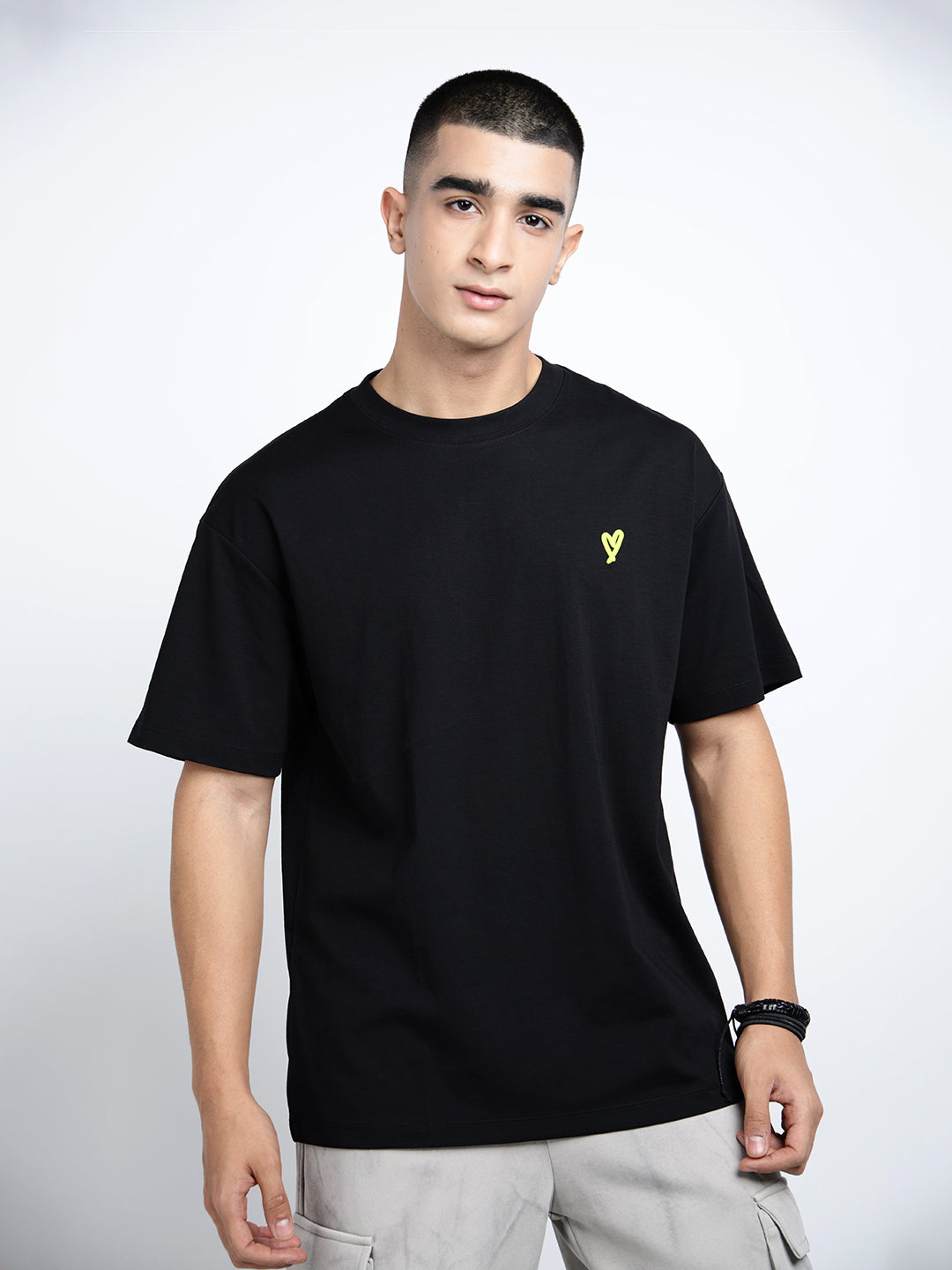 Men's Typography Black Short Sleeves Round Neck Oversized T-Shirt