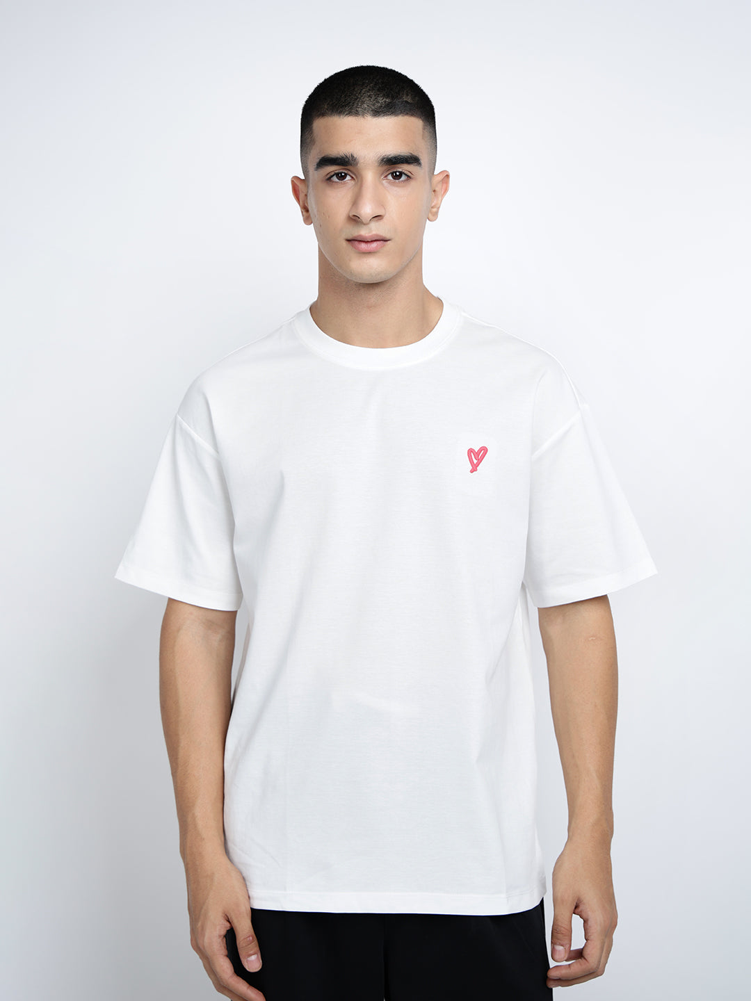 Men's Typography White Short Sleeves Round Neck Oversized T-Shirt