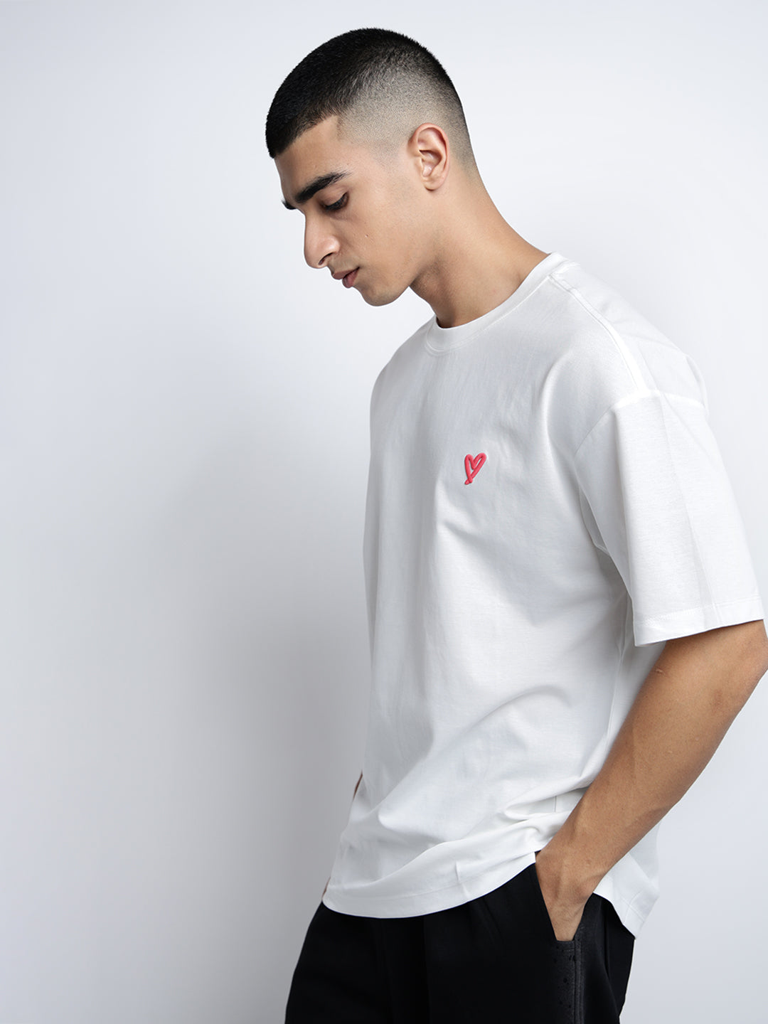 Men's Typography White Short Sleeves Round Neck Oversized T-Shirt