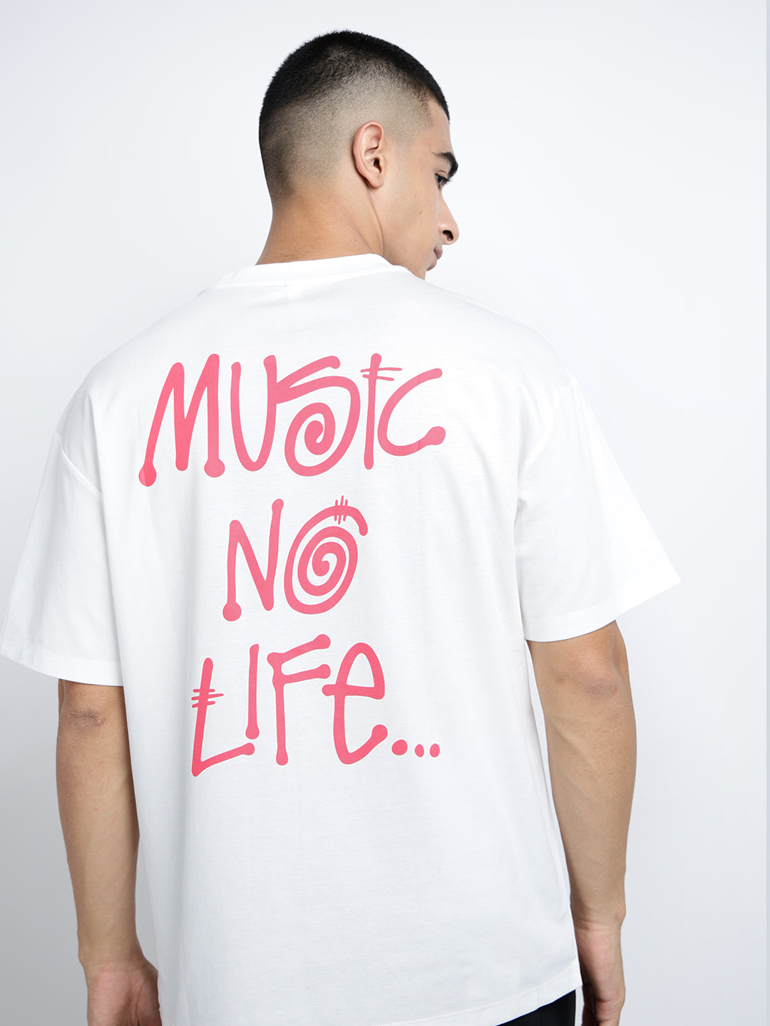 Men's Typography White Short Sleeves Round Neck Oversized T-Shirt