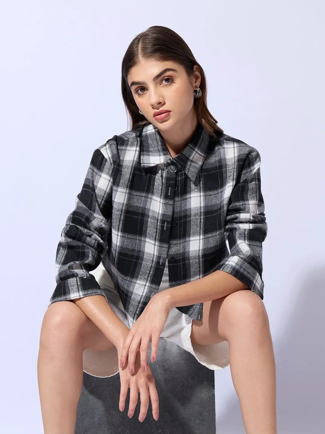 Women's Checked Black Cropped Shirt - Uncategorized from SHOWOFFFF