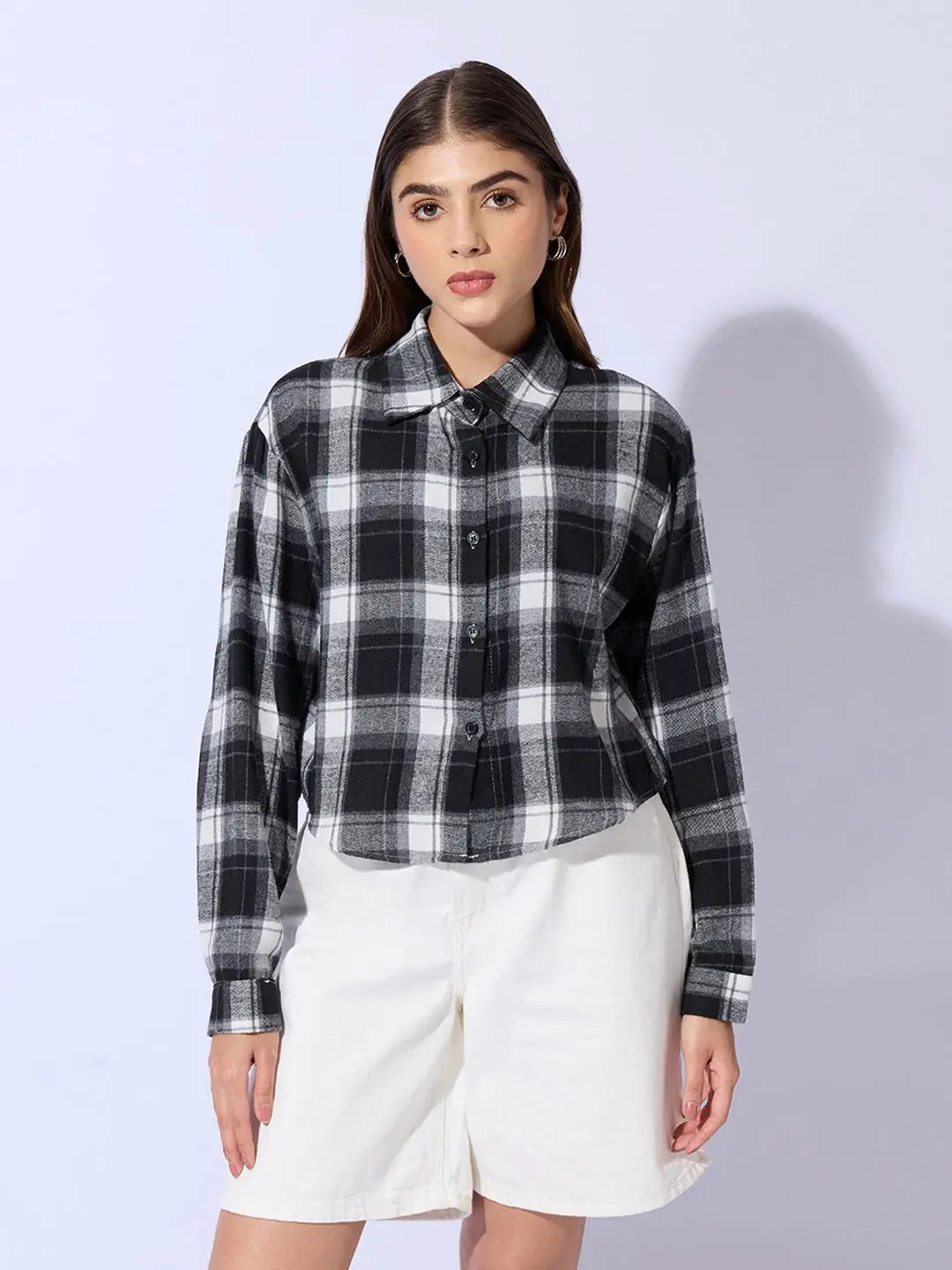 Women's Checked Black Cropped Shirt - Uncategorized from SHOWOFFFF