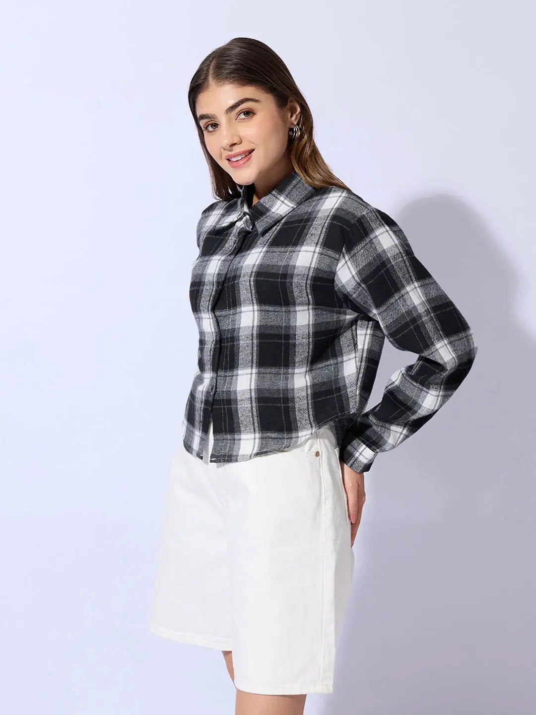 Women's Checked Black Cropped Shirt - Uncategorized from SHOWOFFFF