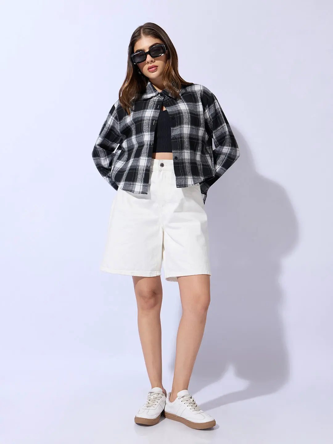 Women's Checked Black Cropped Shirt - Uncategorized from SHOWOFFFF