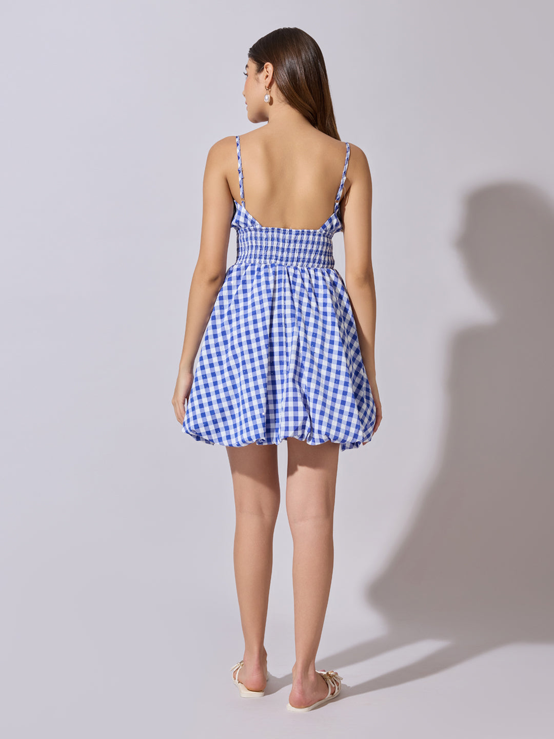 Women's Checked Blue Fit & Flare Mini Dress