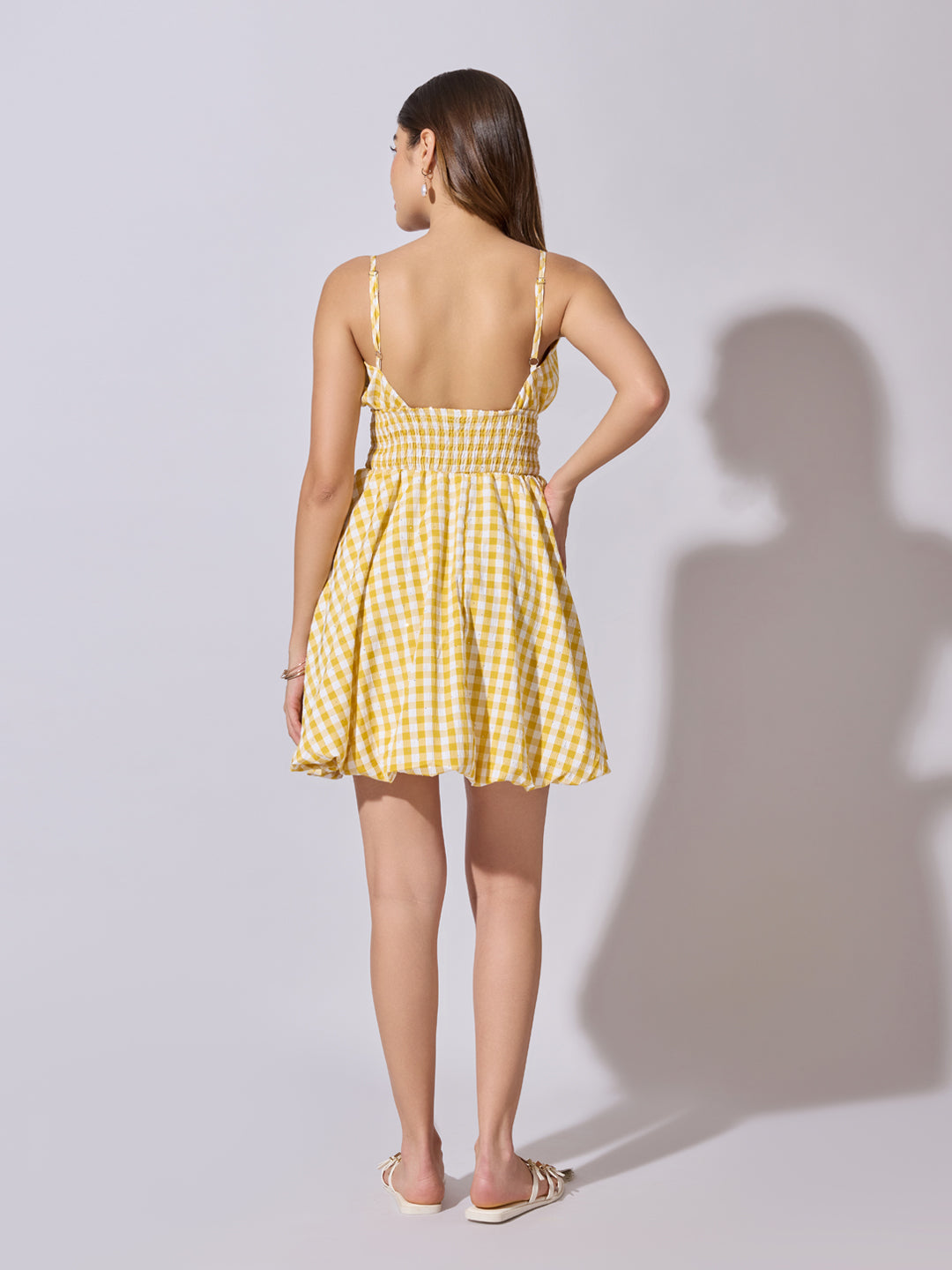Women's Checked Yellow Fit & Flare Mini Dress