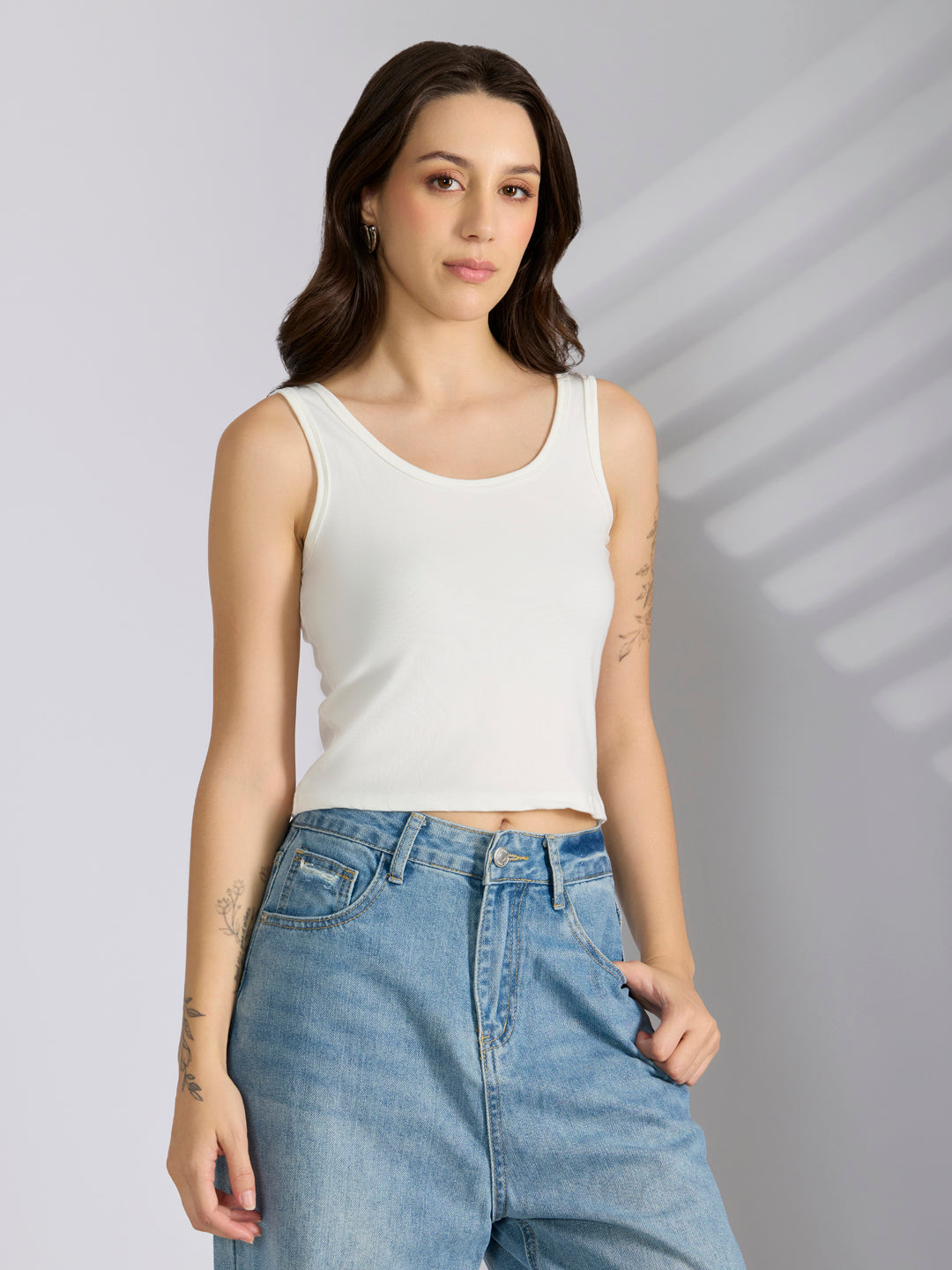 Women’s Checked Blue Cropped Flannel Relaxed Fit Shirt with Inner