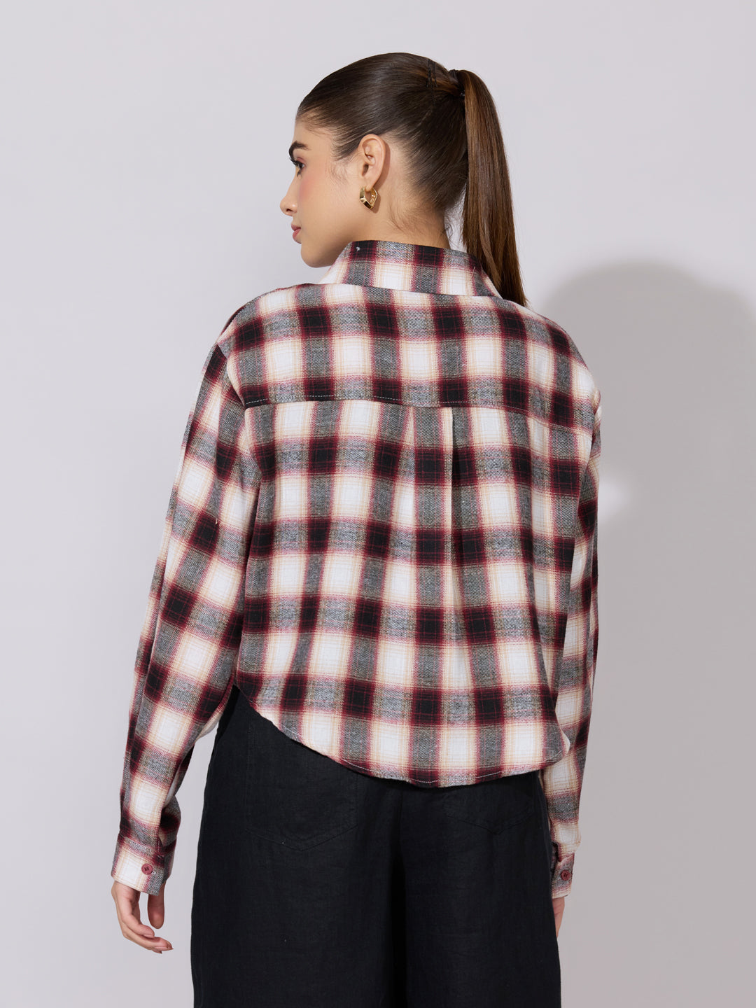Women's Plaid Check Red Casual Button-Down Shirt