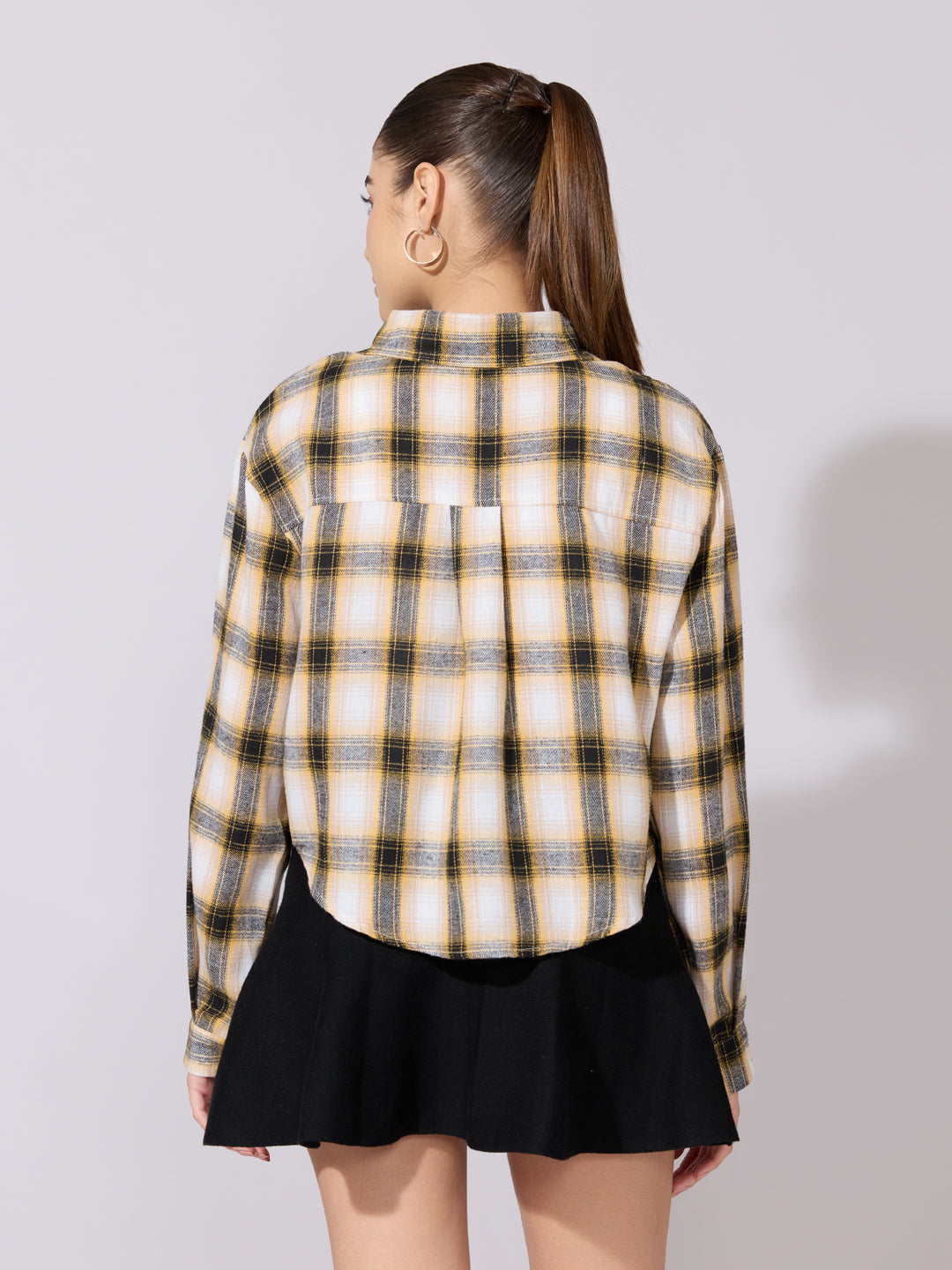 Women's Plaid Check Yellow Casual Button-Down Shirt