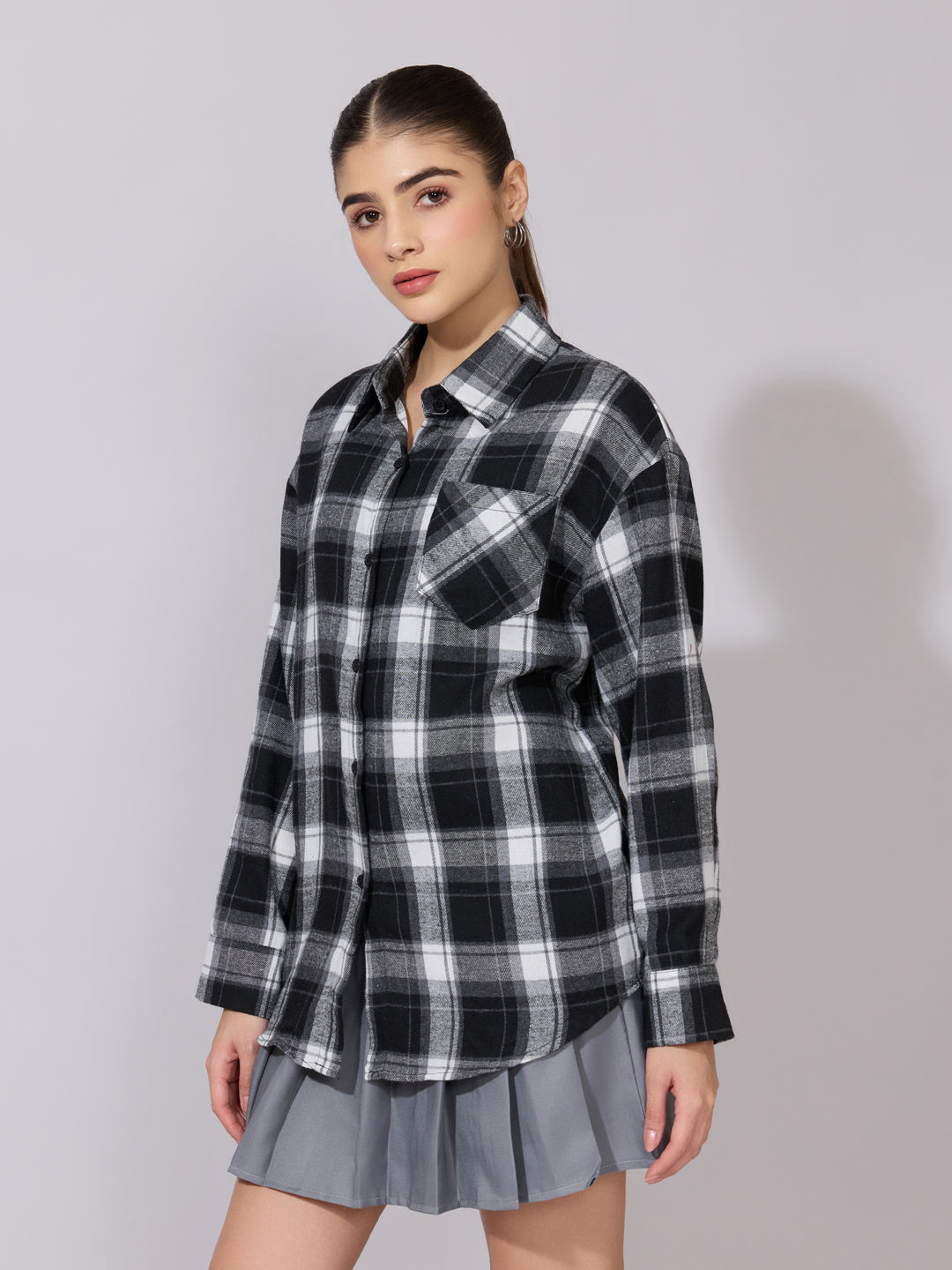 Women's Plaid Check Black Casual Button-Down Shirt