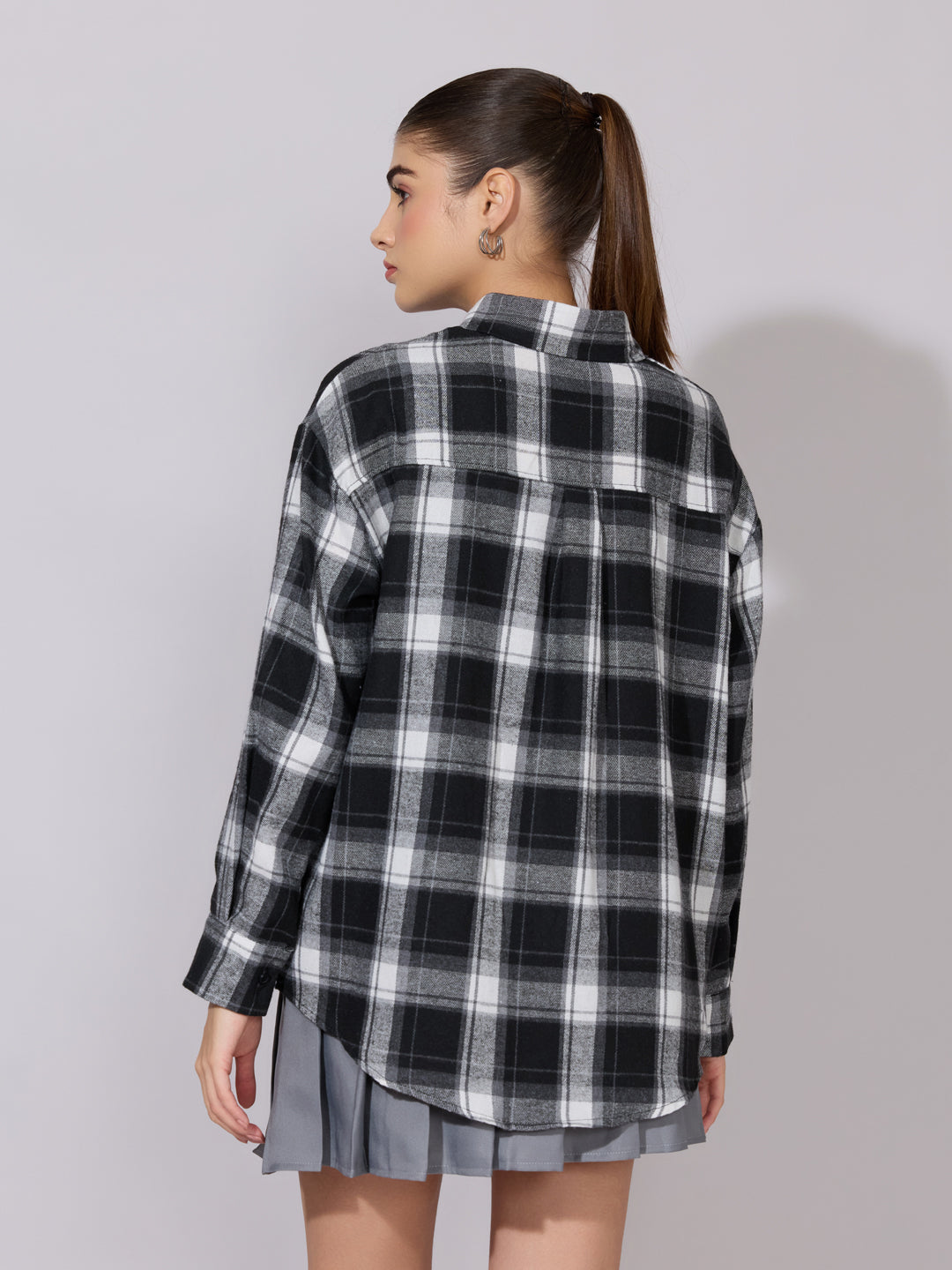 Women's Plaid Check Black Casual Button-Down Shirt
