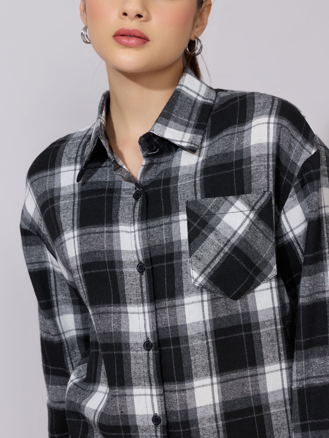 Women's Plaid Check Black Casual Button-Down Shirt