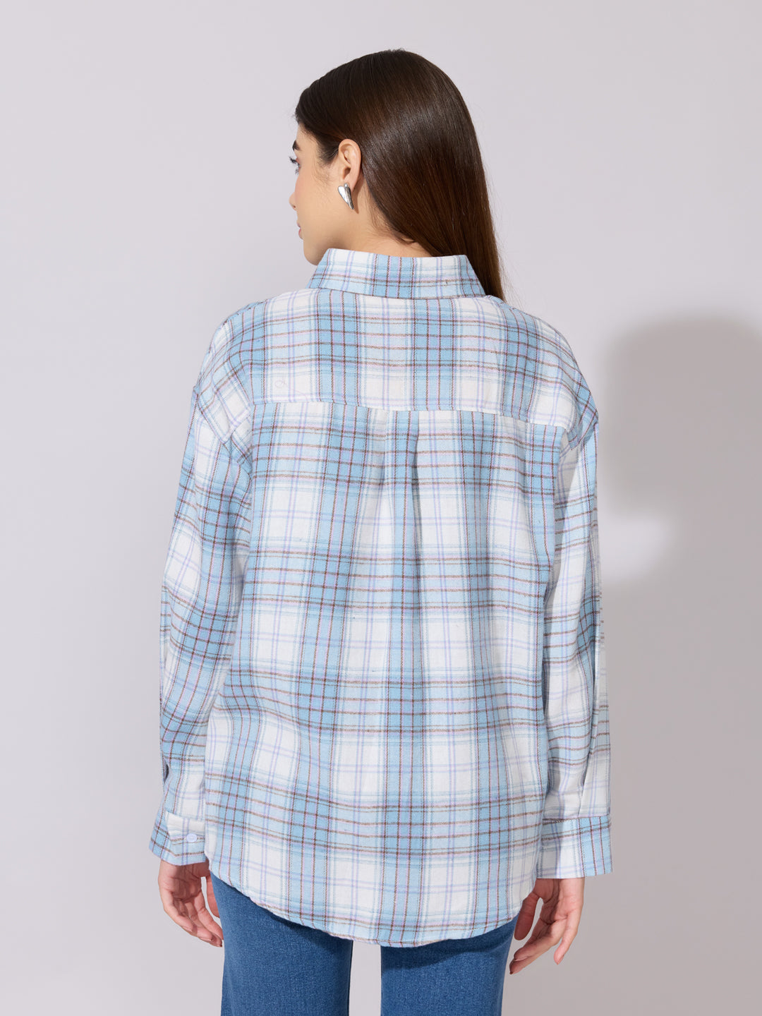 Women's Checked Blue Casual Button-Down Shirt
