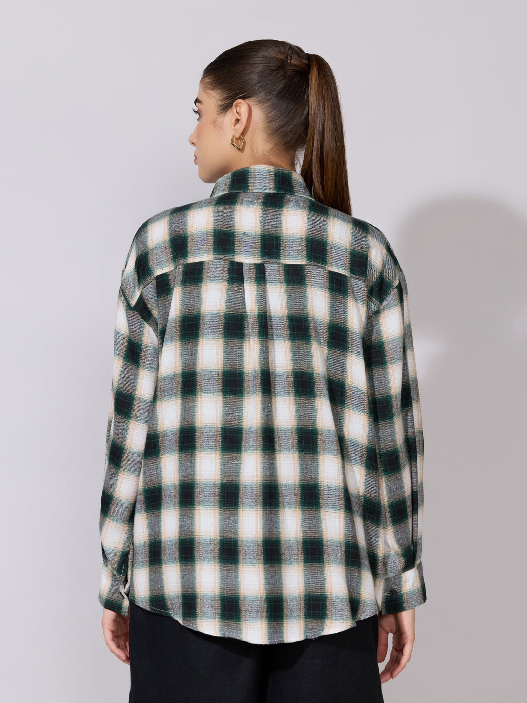 Women's Plaid Check Green Casual Button-Down Shirt