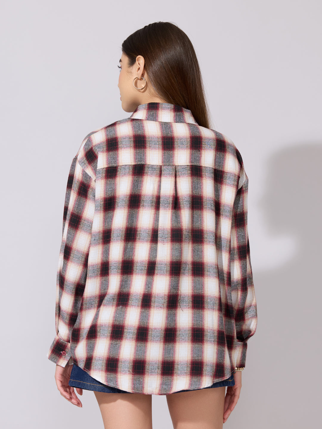 Women's Plaid Check Red Casual Button-Down Shirt