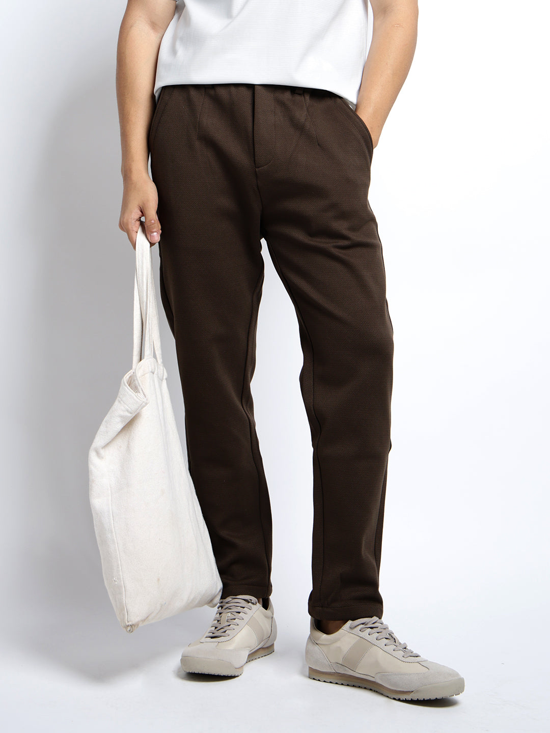 Men's Textured Brown Slim Fit Trousers