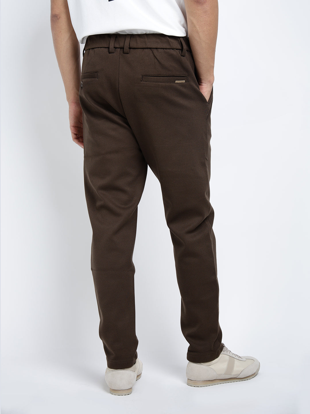 Men's Textured Brown Slim Fit Trousers
