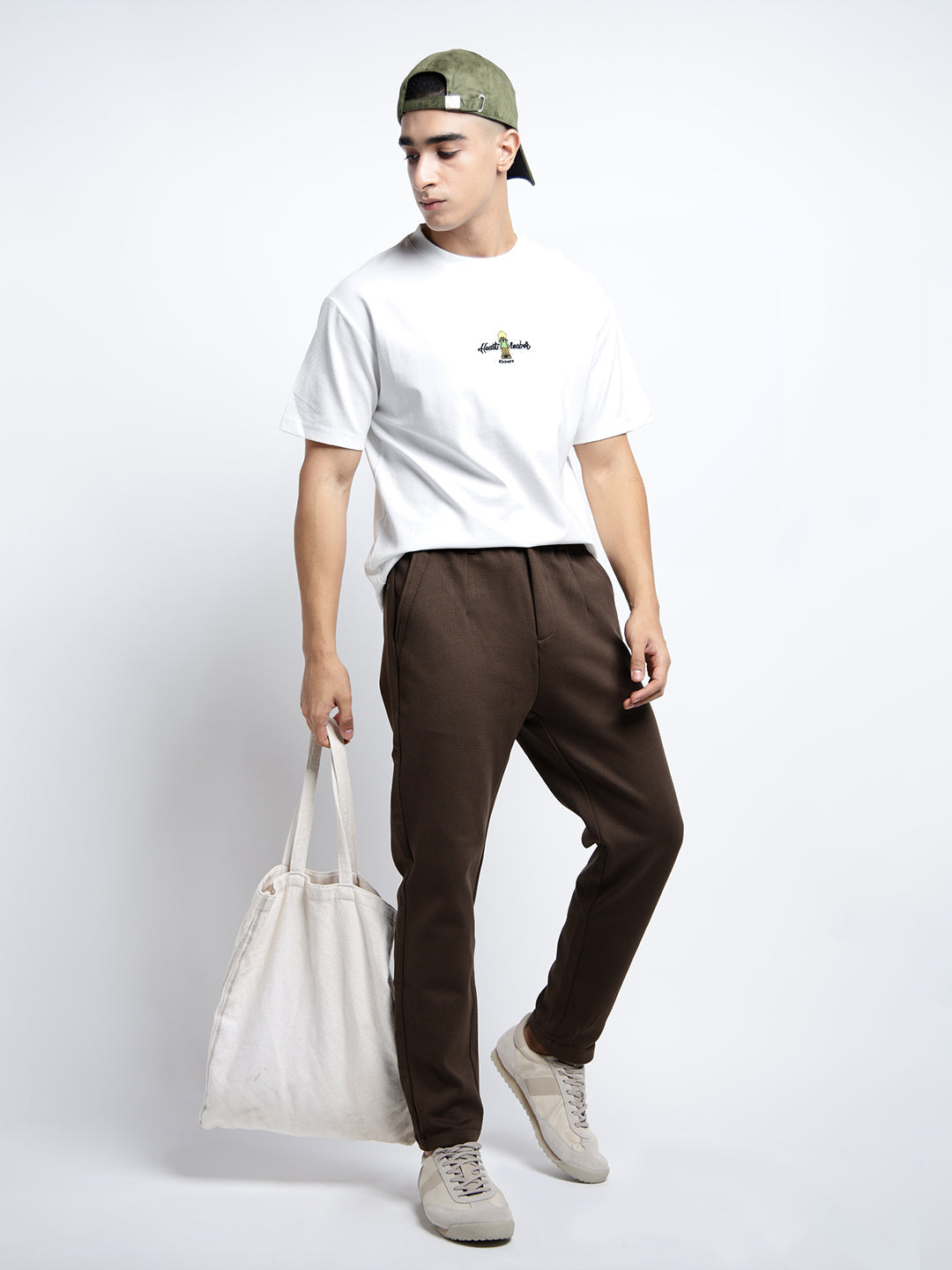Men's Textured Brown Slim Fit Trousers