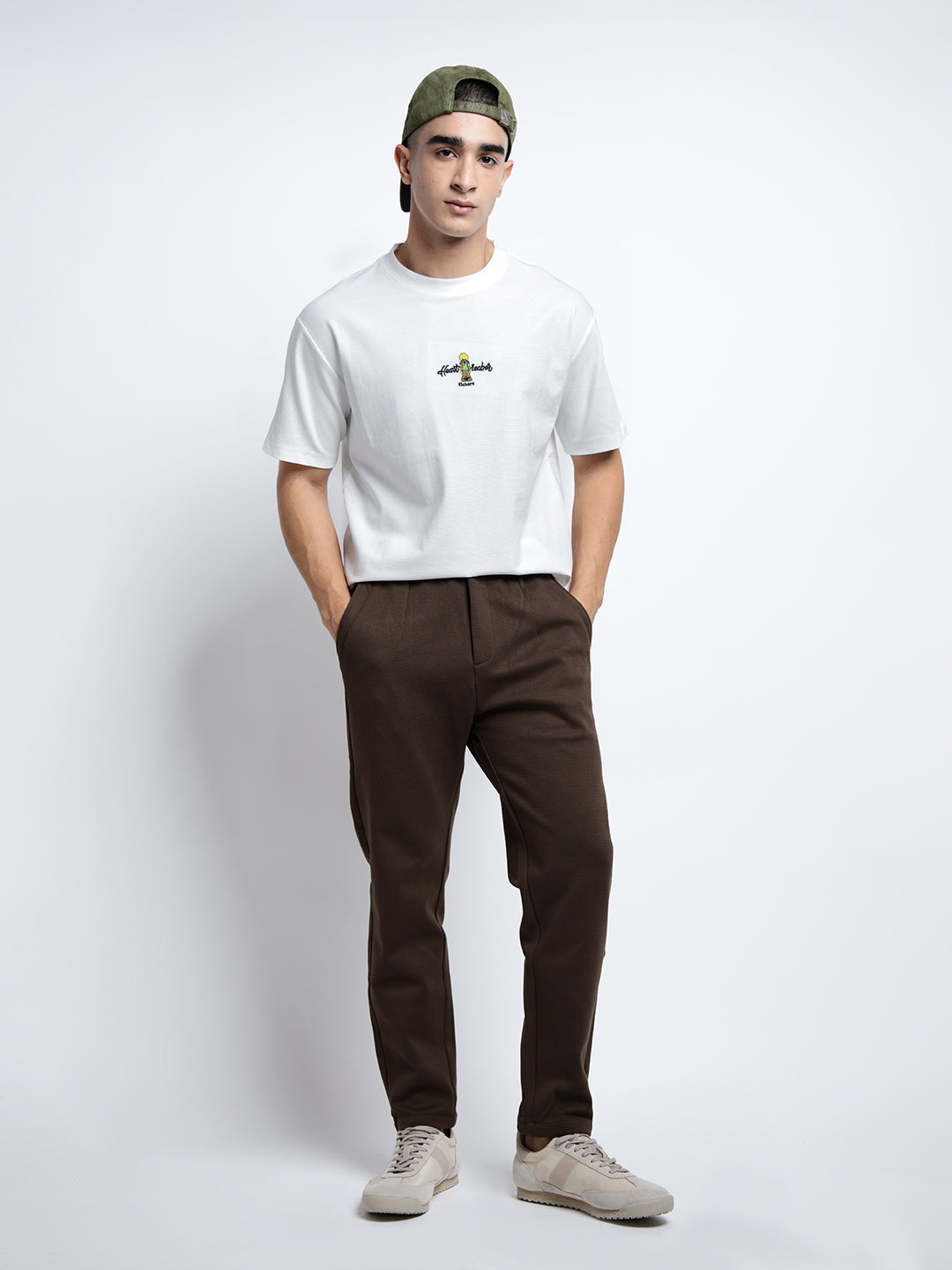 Men's Textured Brown Slim Fit Trousers