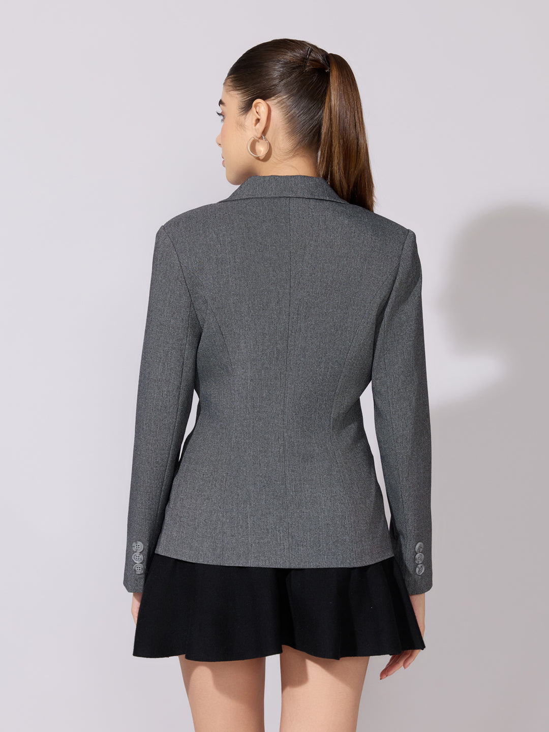 Women's Grey Blazer with Contrast Pocket Trim