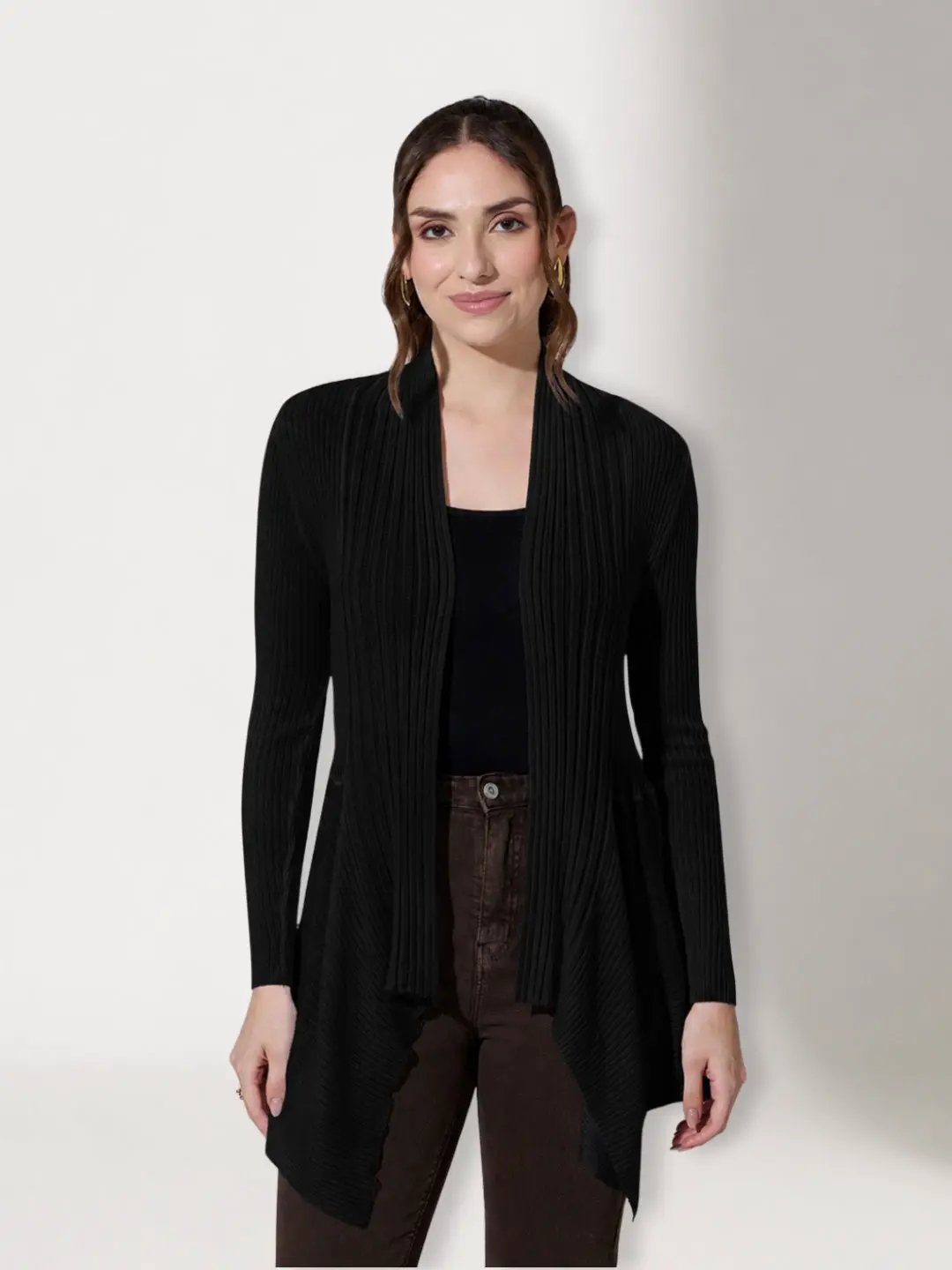 Women's Ribbed Black Open Front Shrug