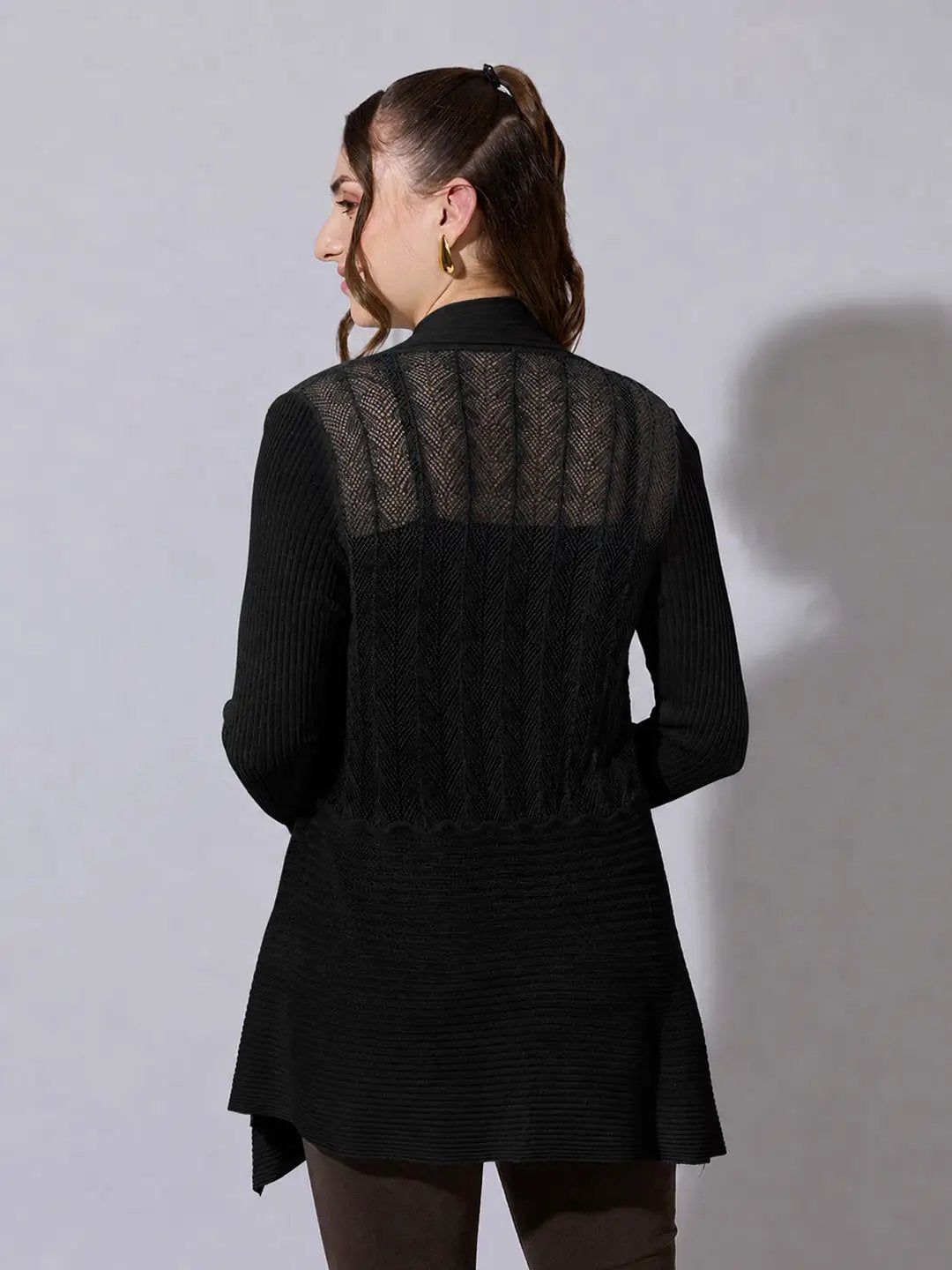 Women's Ribbed Black Open Front Shrug