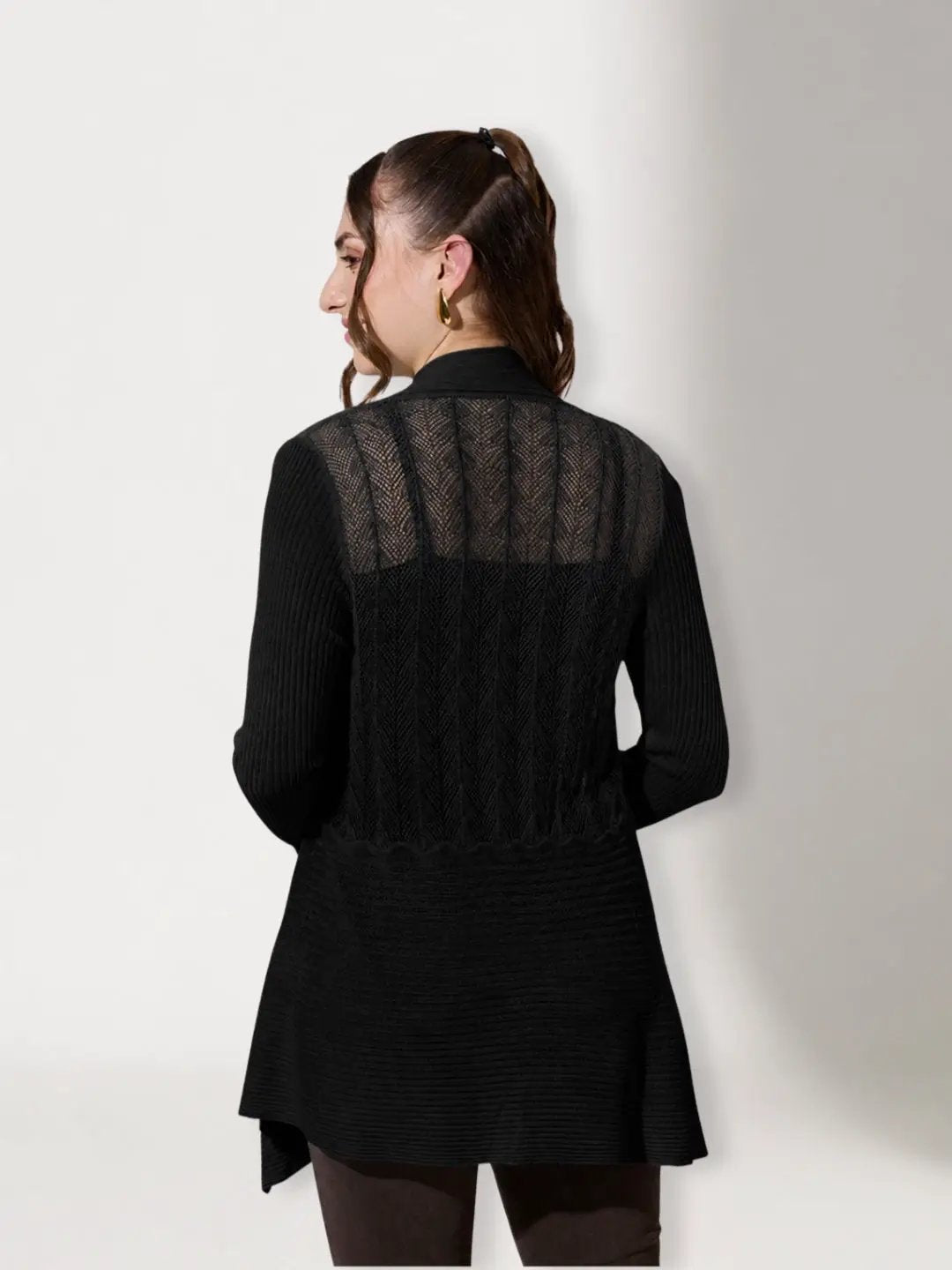 Women's Ribbed Black Open Front Shrug