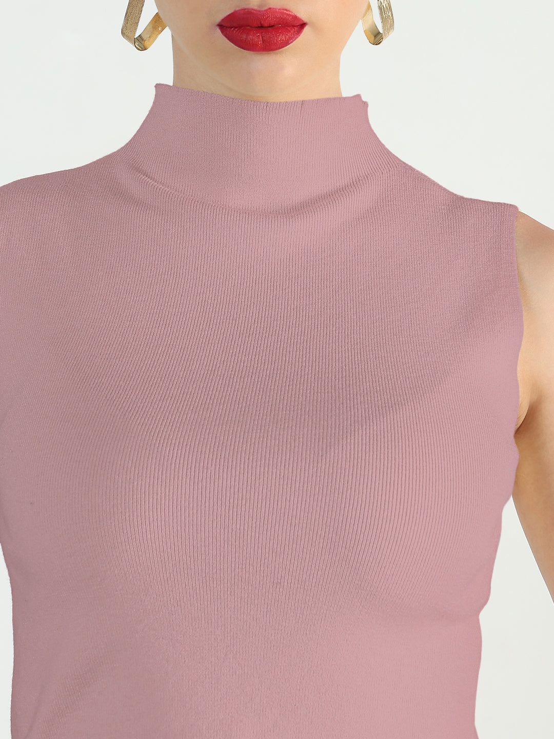 Women's Ribbed Purple High Neck Fitted Top