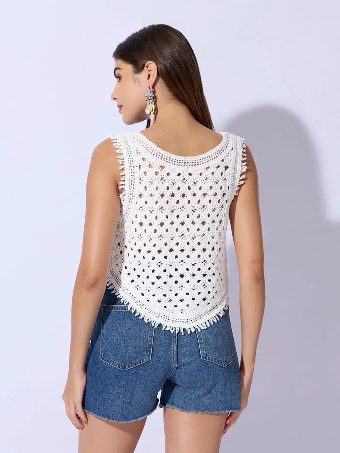 Women's White Self Design Crochet Crop Top - Uncategorized from SHOWOFFFF