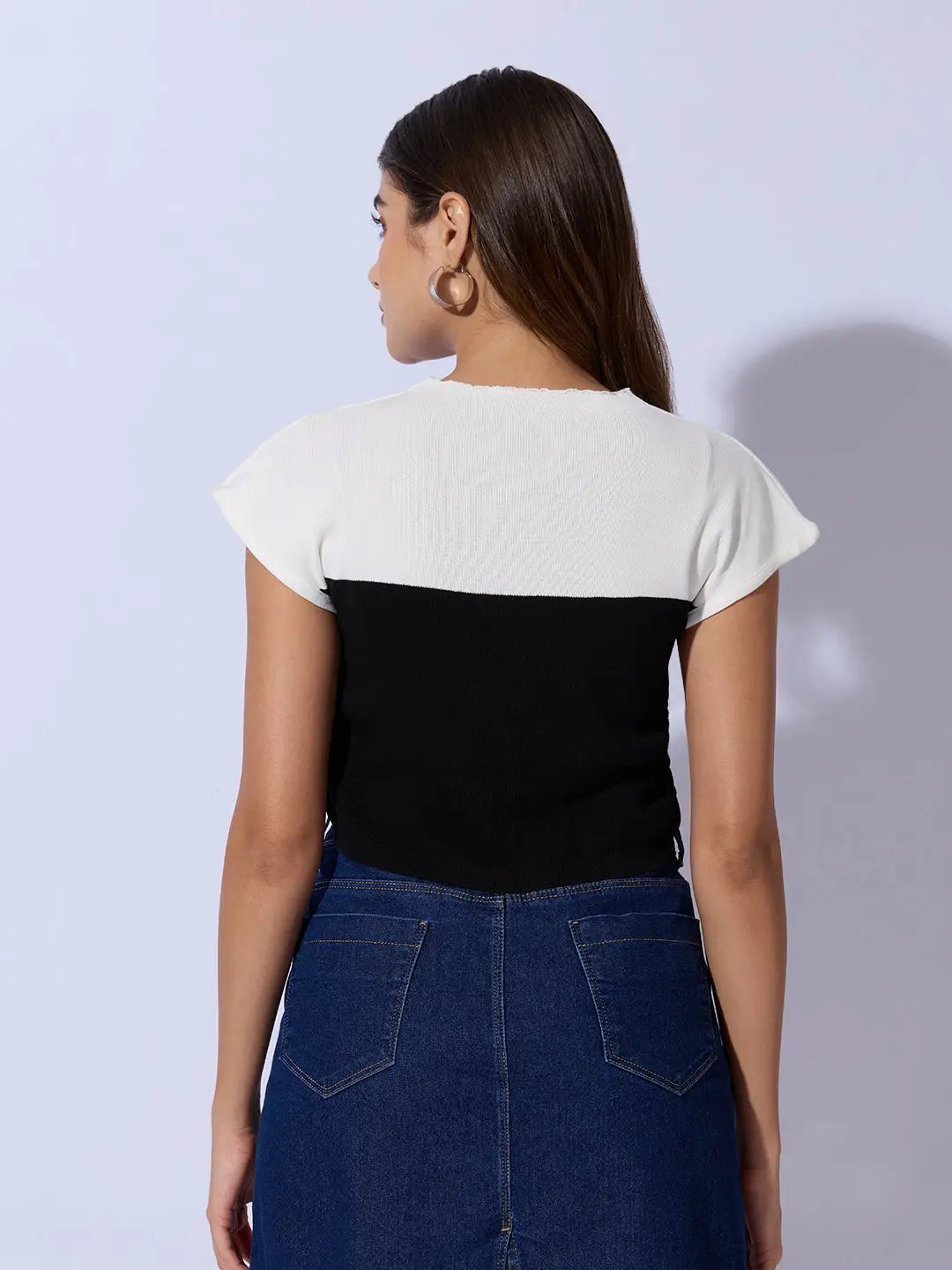 Women's Ribbed Black High Neck Ruched Crop Top - Uncategorized from SHOWOFFFF