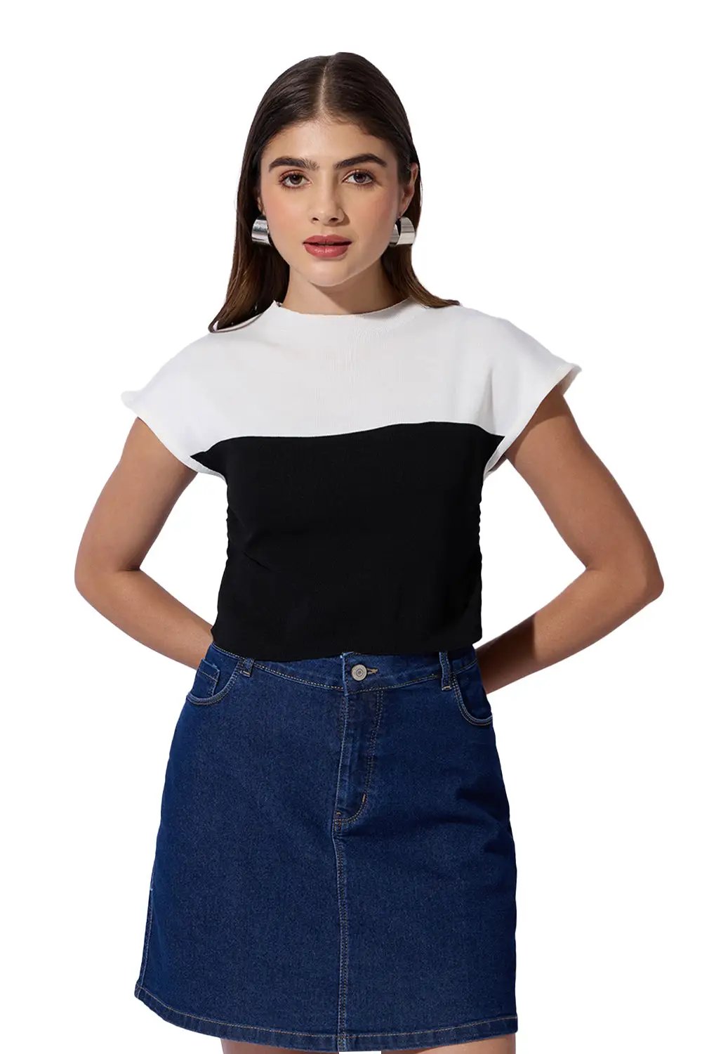Women's Ribbed Black High Neck Ruched Crop Top - Uncategorized from SHOWOFFFF